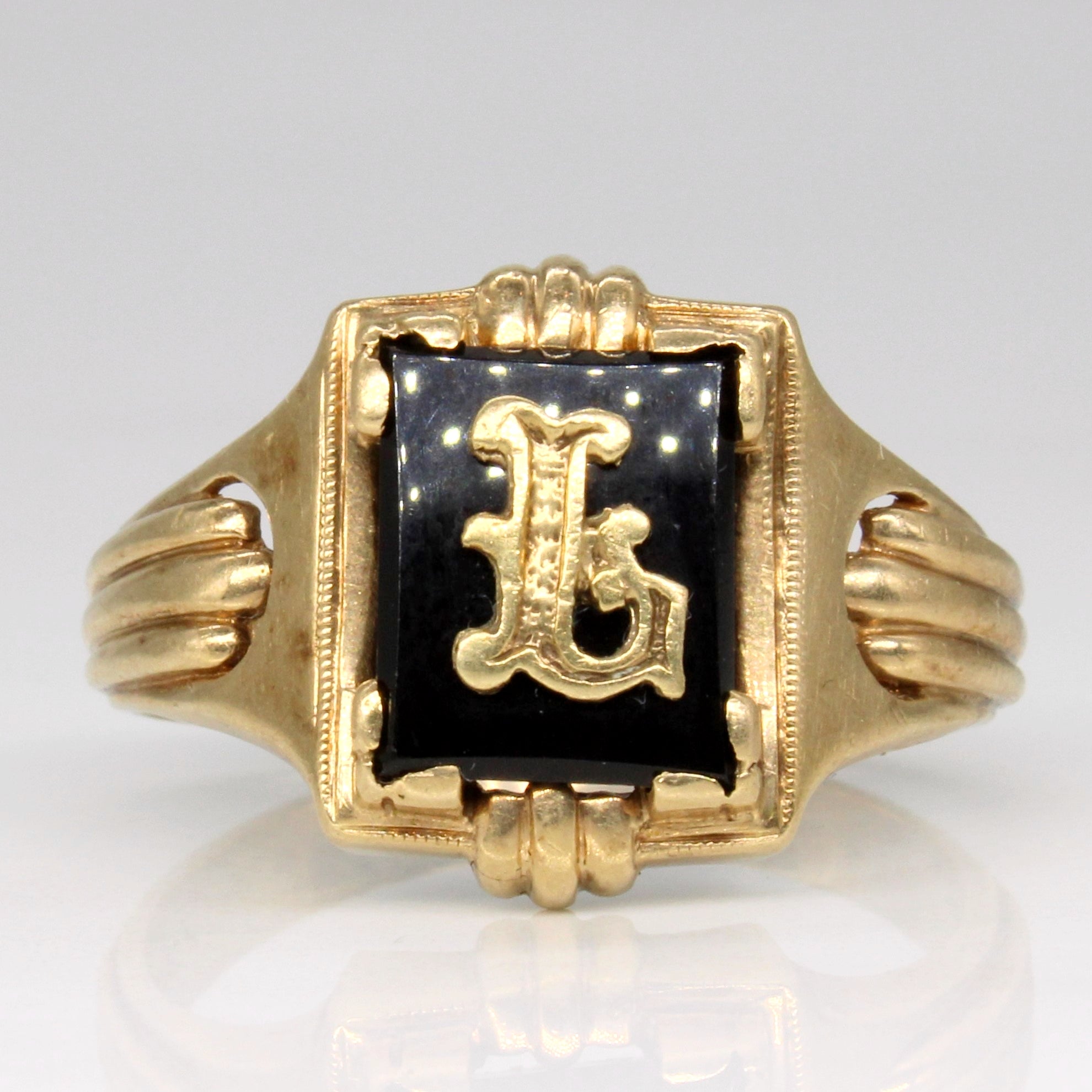 Bague initiale en onyx « L » | 1,30 ct | Taille 10 |