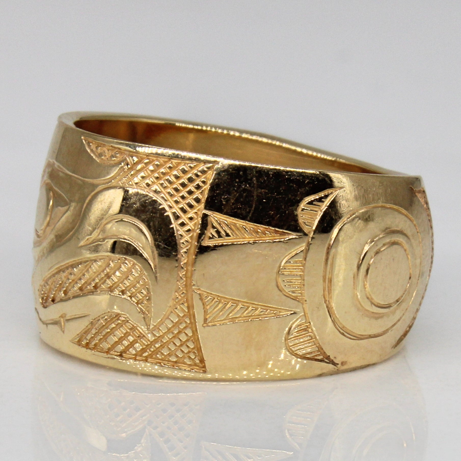 14k Yellow Gold Indigenous Eagle Art Ring | SZ 6 |