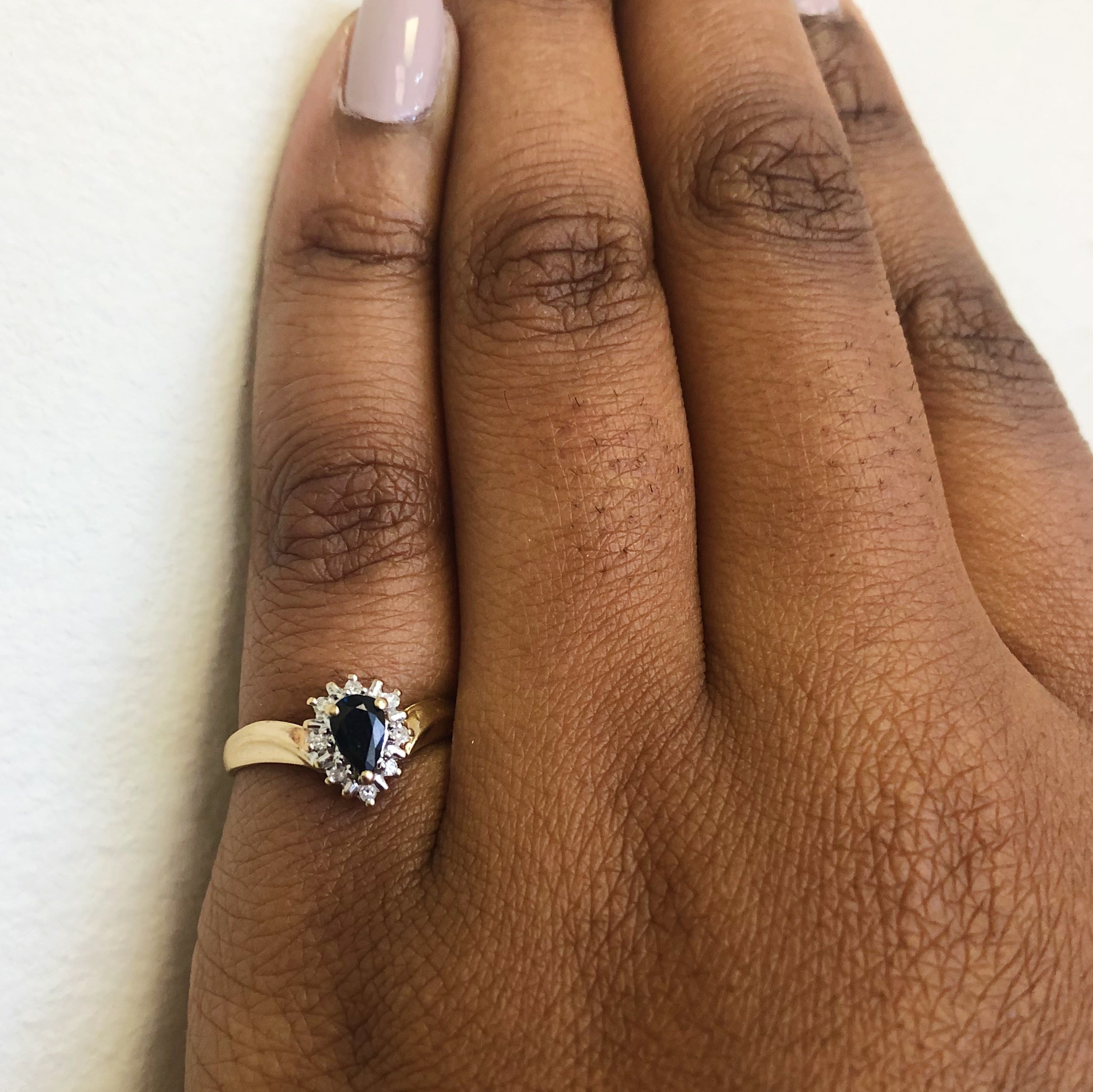Pear Cut Sapphire & Halo Diamond Ring | 0.50ct, 0.04ctw | SZ 6 |