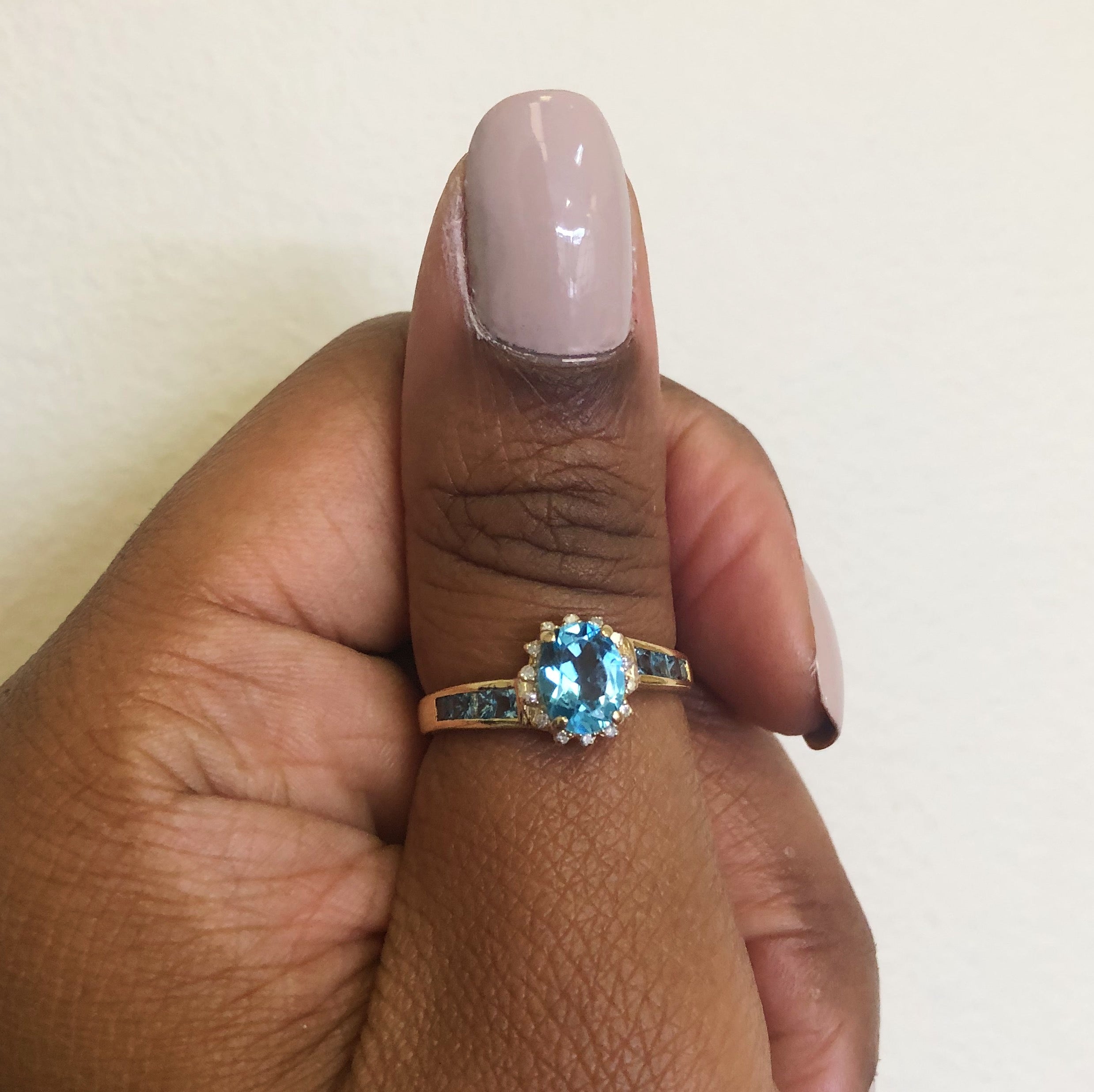 Blue Topaz & Diamond Halo Bypass Ring | 1.90ctw, 0.05ctw | SZ 9.5 |