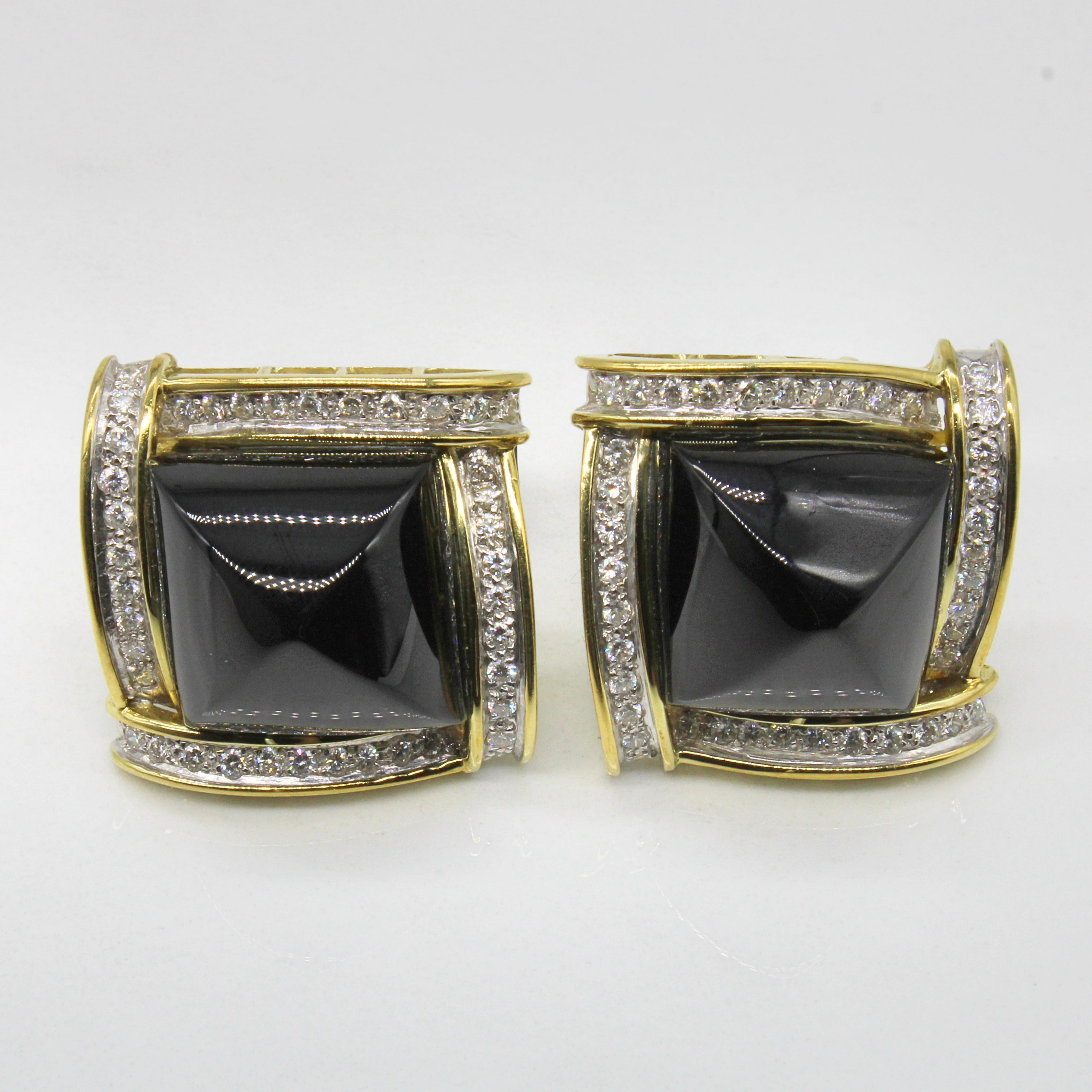 Onyx & Diamond Cocktail Earrings | 50.00ctw, 1.20ctw |