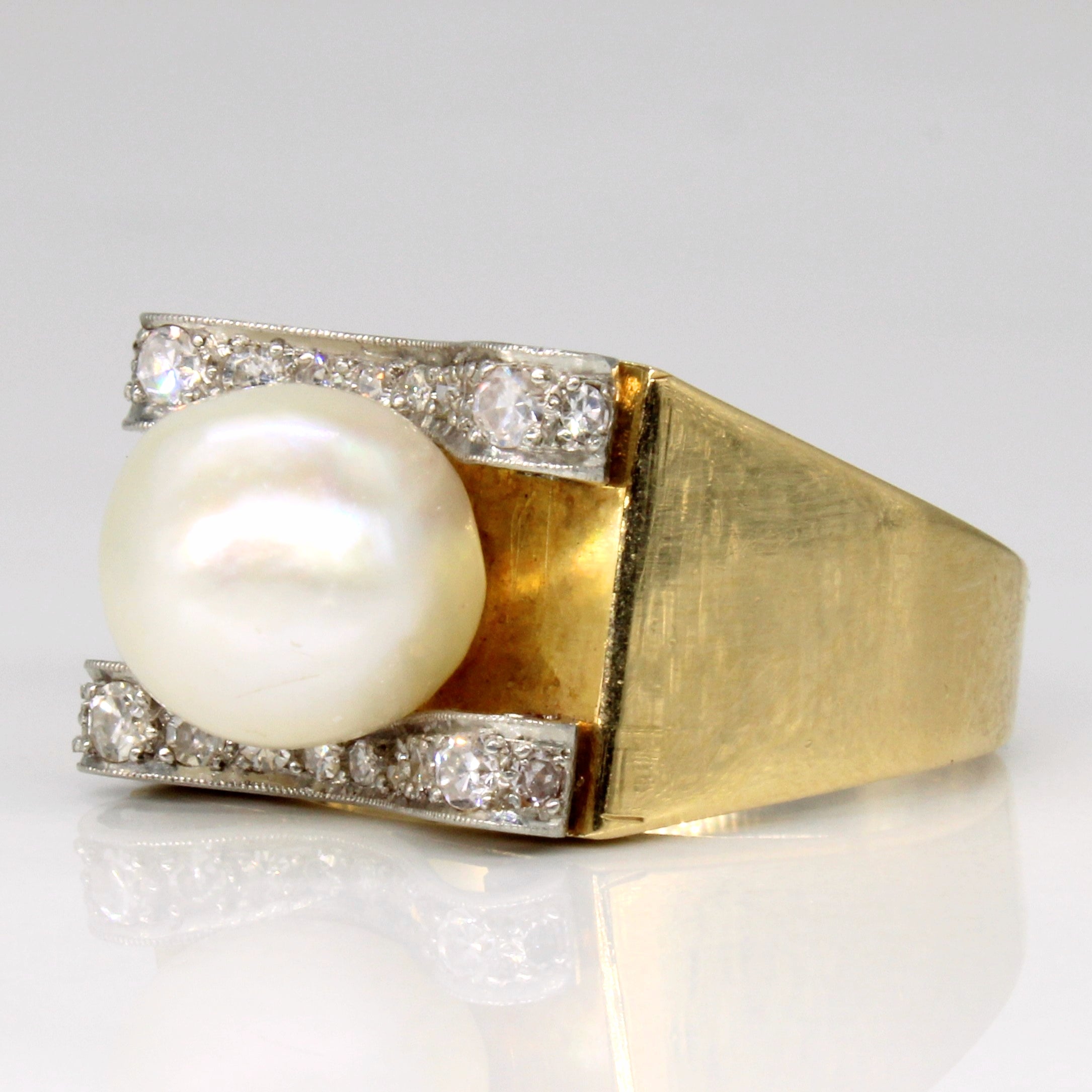 Milgrain Detailed Pearl & Diamond Ring | 0.20ctw | SZ 9.5 |