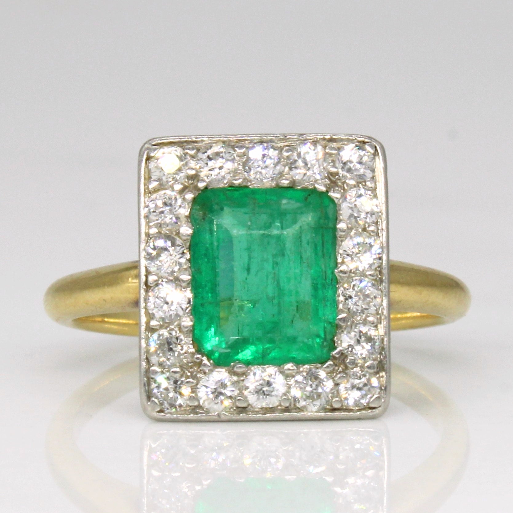 Mid Century Emerald & Diamond Engagement Ring | 0.95ct, 0.45ctw | SZ 5 |