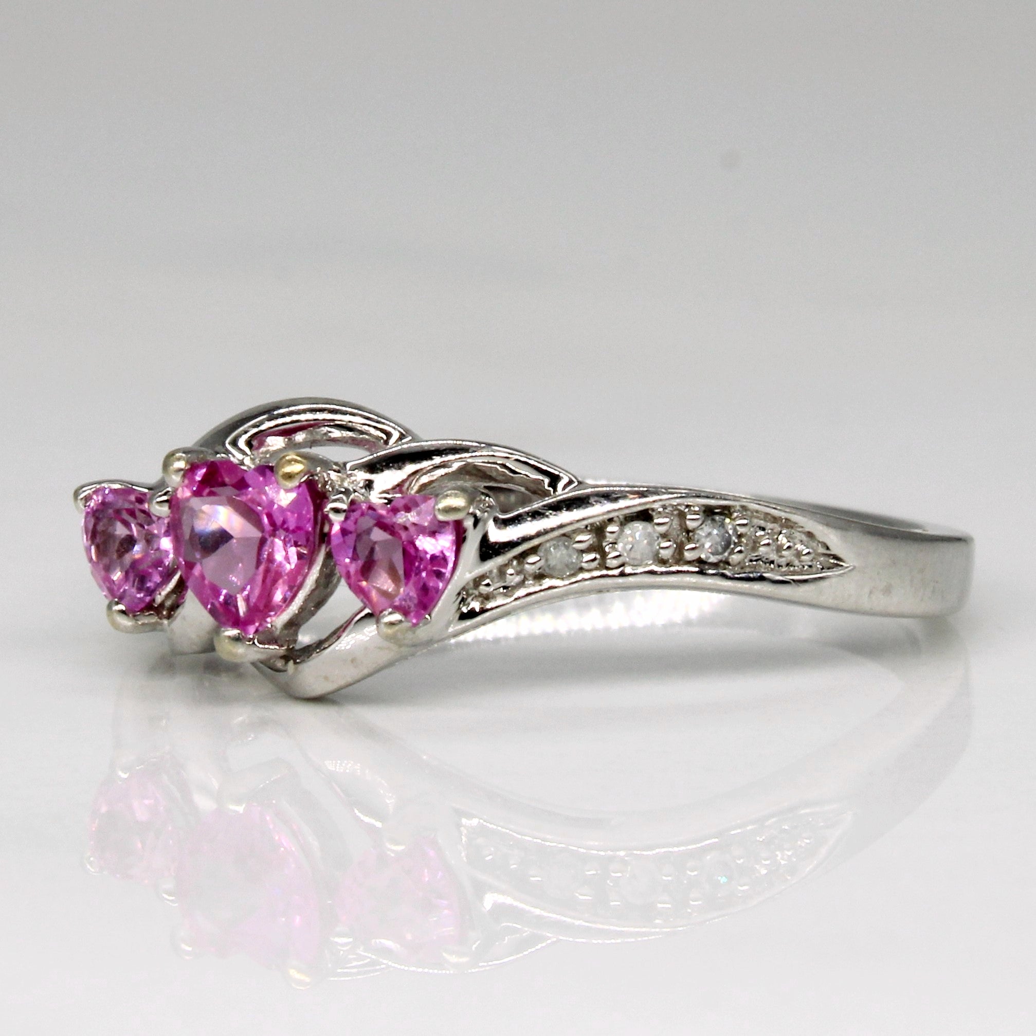 Synthetic Pink Sapphire & Diamond Heart Ring | 0.38ctw, 0.02ctw | SZ 7 |
