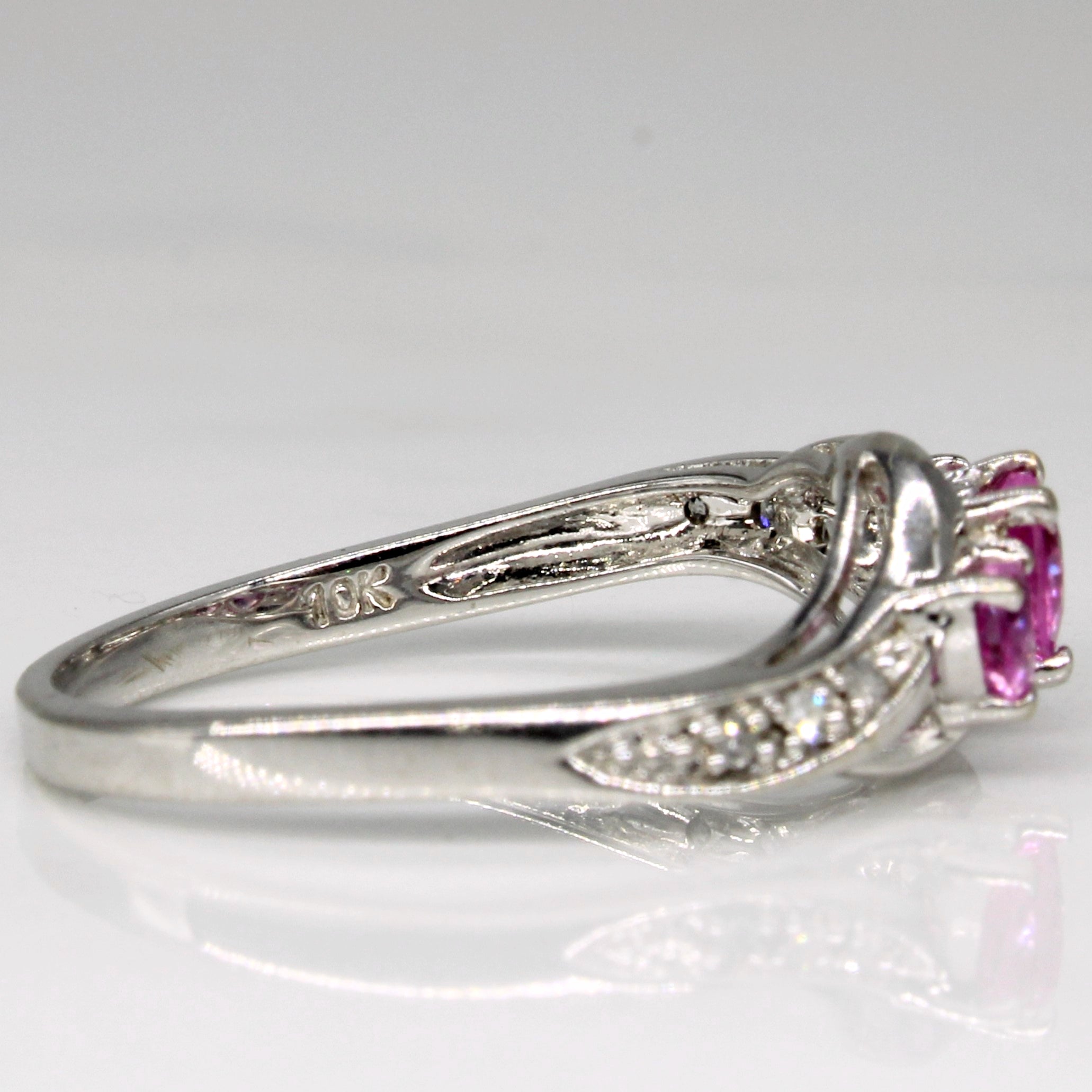 Synthetic Pink Sapphire & Diamond Heart Ring | 0.38ctw, 0.02ctw | SZ 7 |