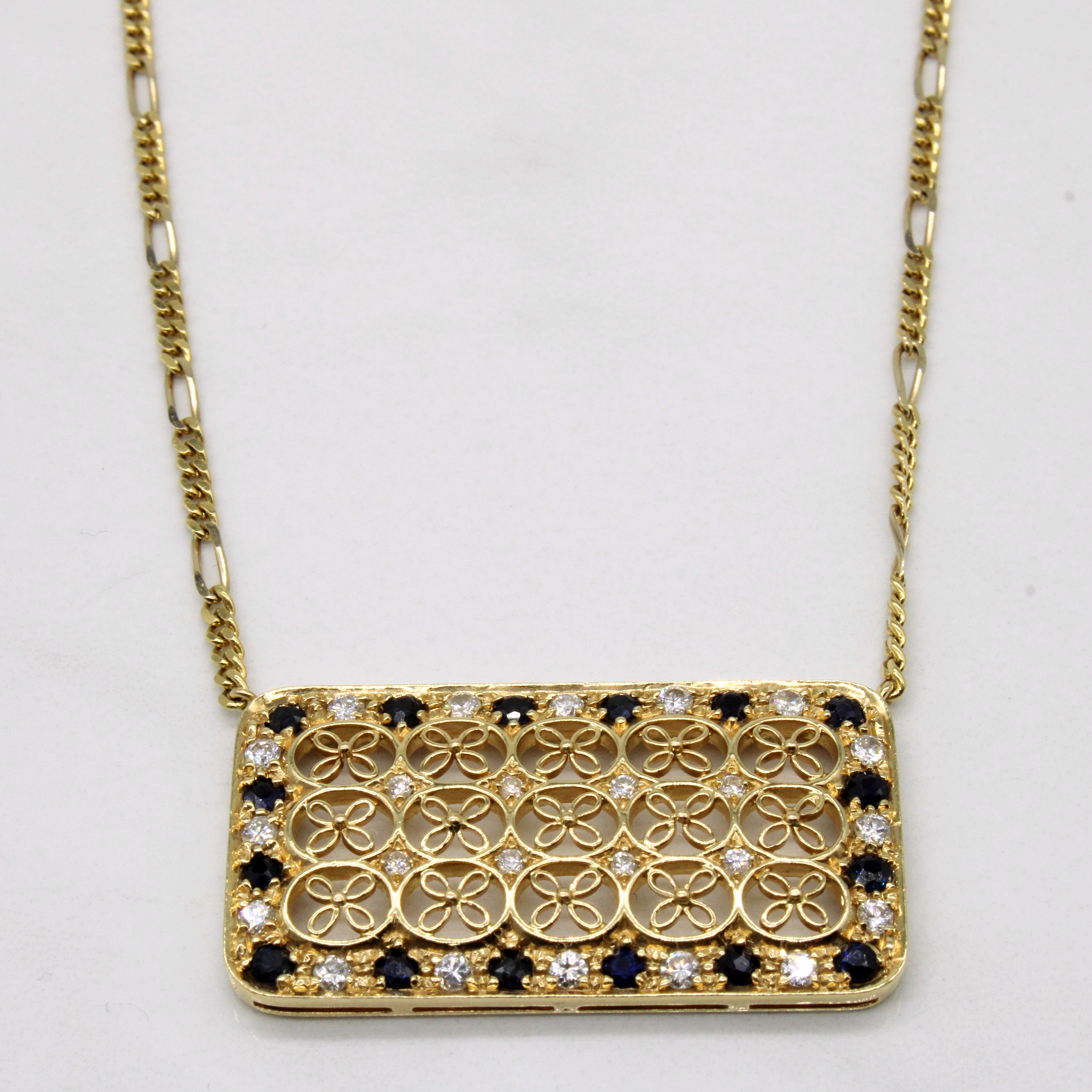 Collier à plaque en treillis de saphirs et diamants | 1,10 ct au total, 0,56 ct au total | 15 pouces |