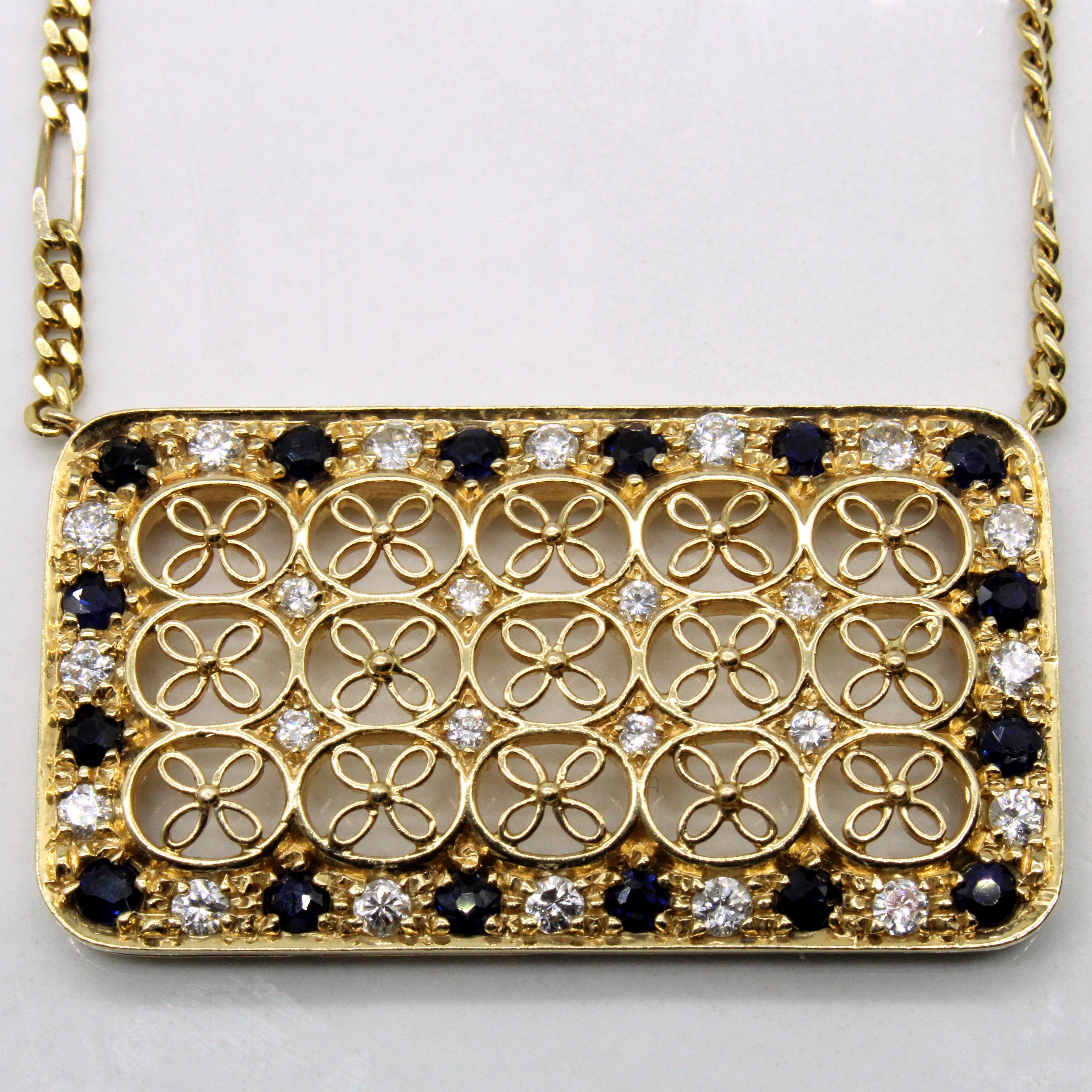 Collier à plaque en treillis de saphirs et diamants | 1,10 ct au total, 0,56 ct au total | 15 pouces |