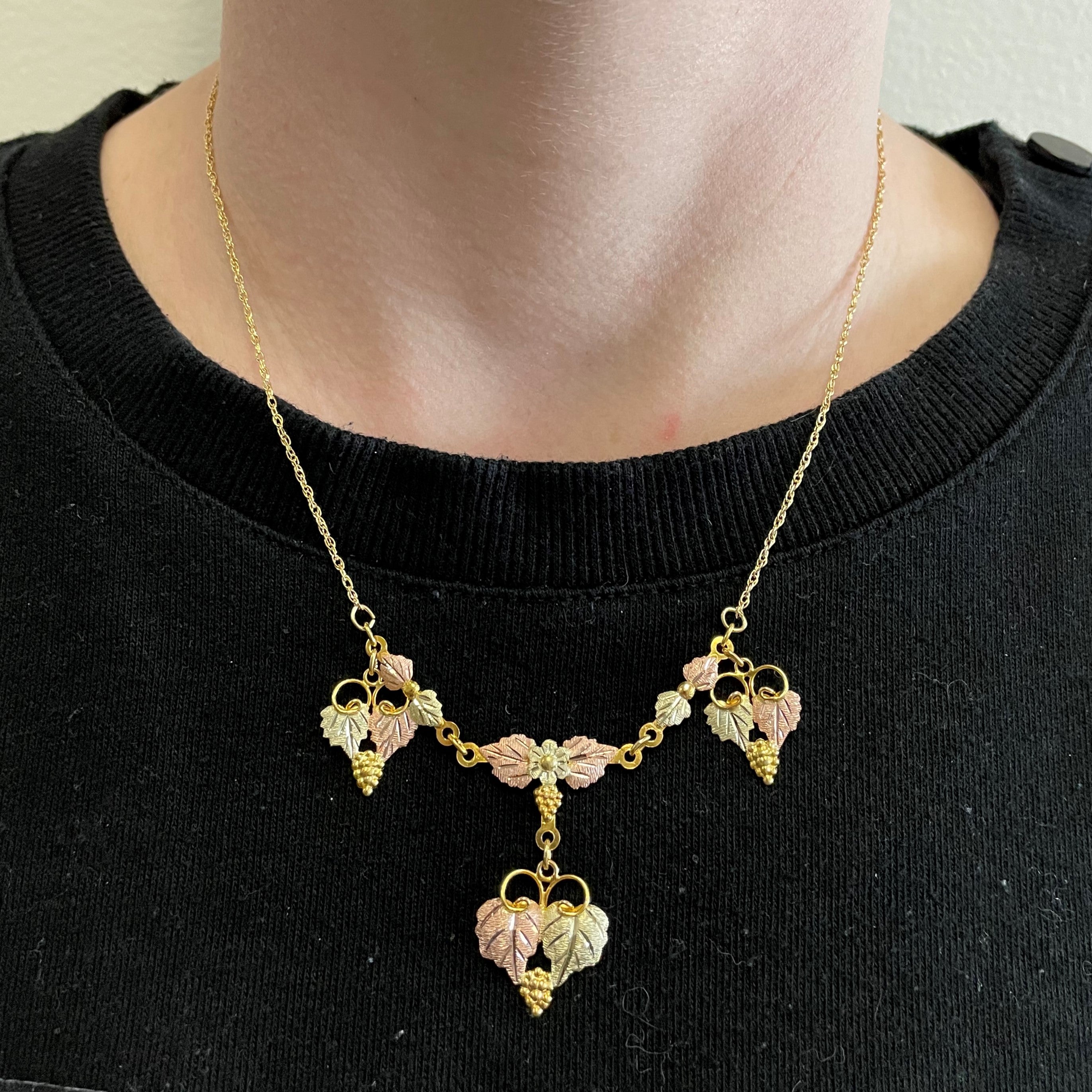 Two Tone Gold Leaf Necklace & Earrings Suite | 16" |