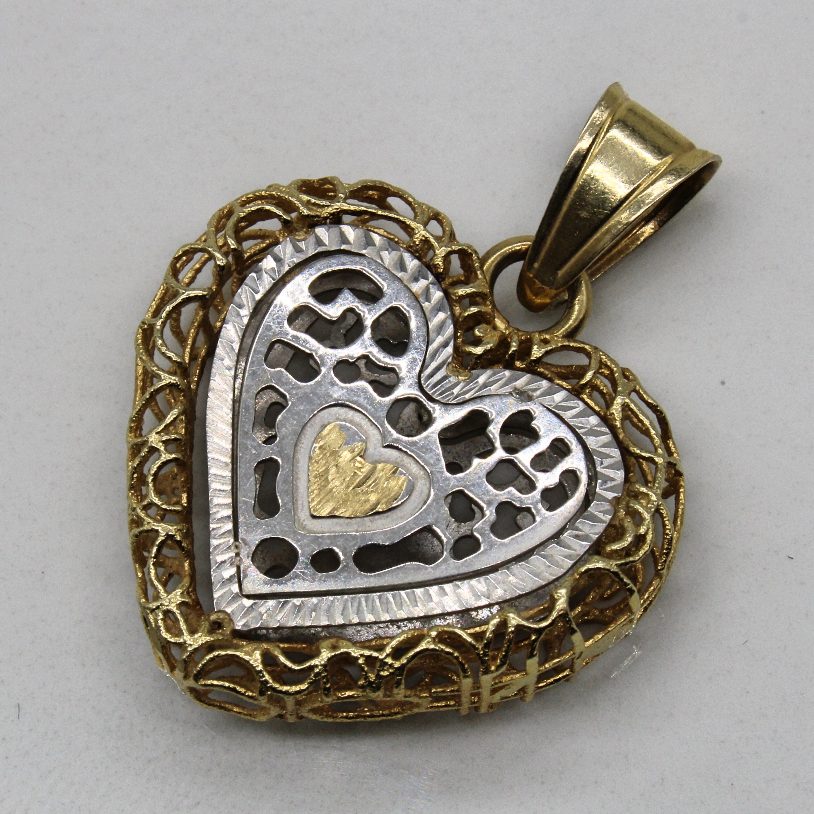 14k Two Tone Gold Heart Pendant |