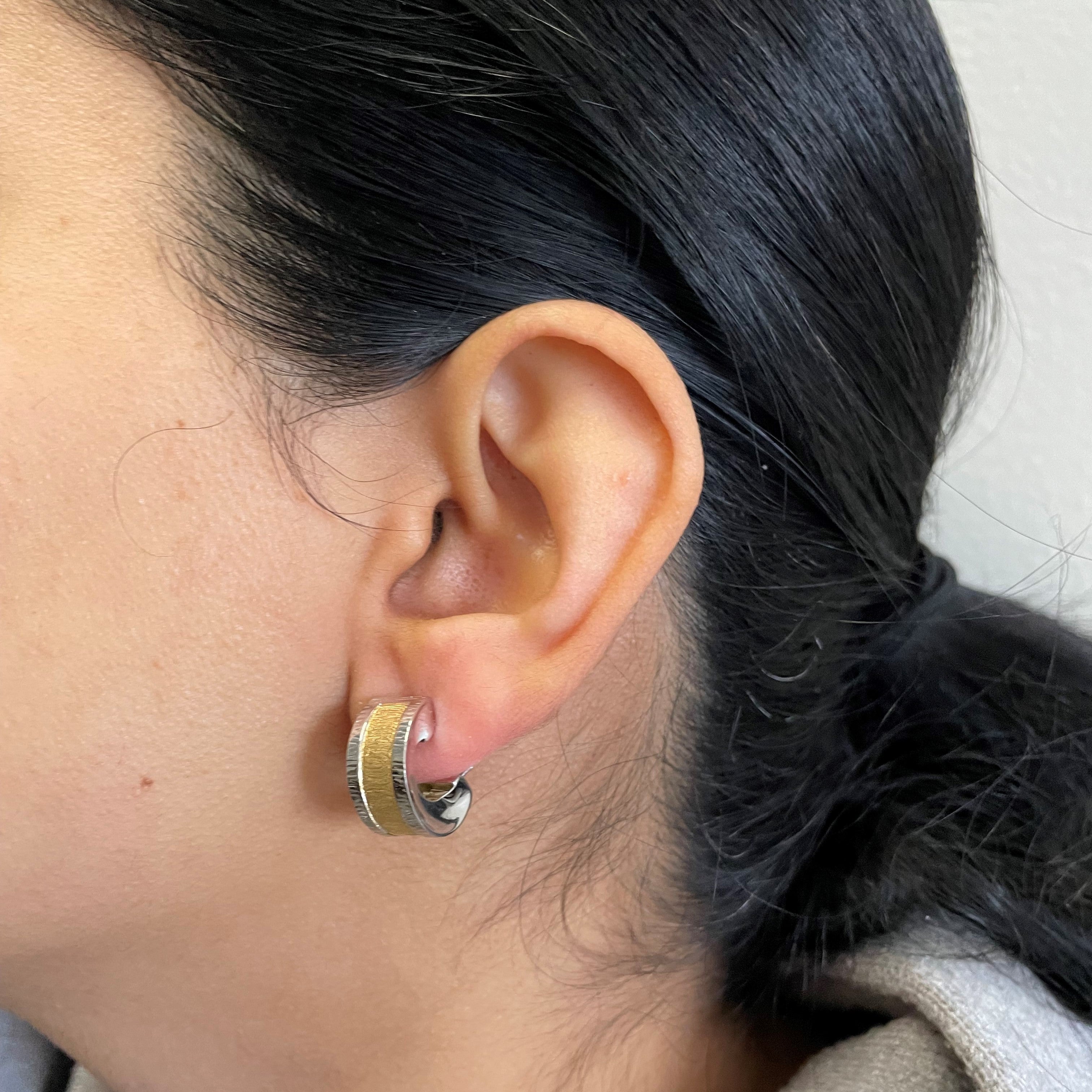 Two Tone Gold Huggie Earrings |