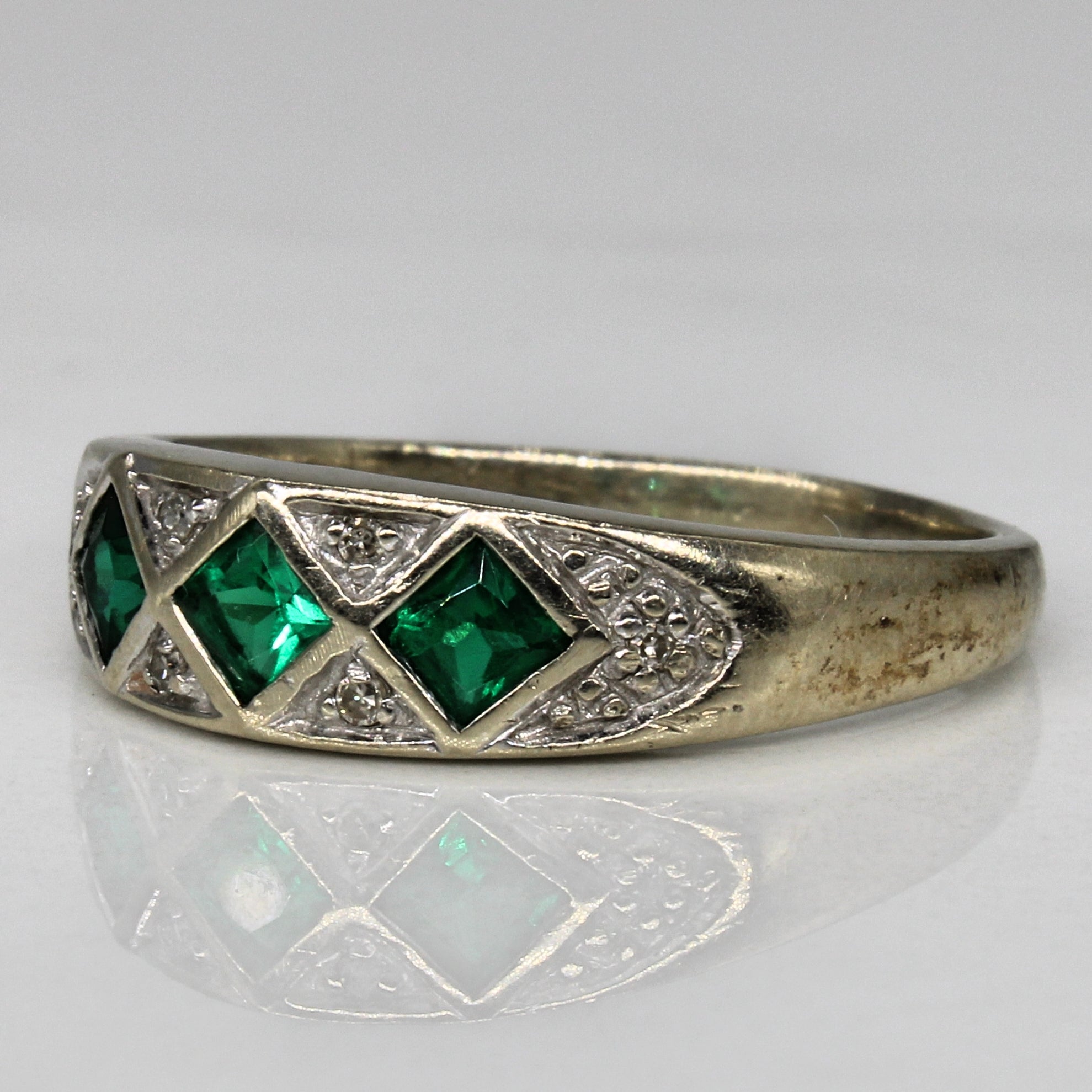 Michael Hill' Synthetic Emerald & Diamond Ring | 0.30ctw, 0.03ctw | SZ 8.5 |