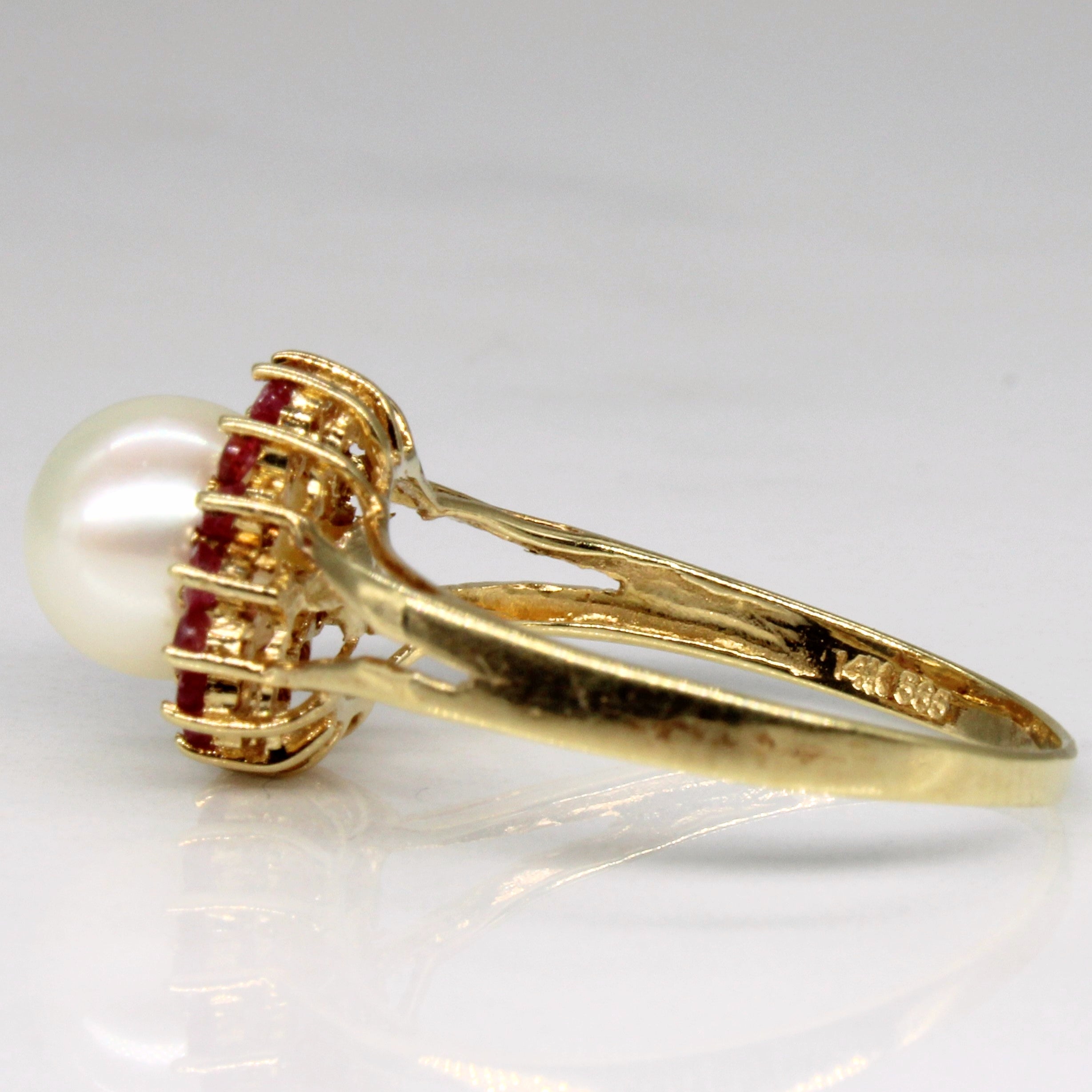 Pearl & Ruby Halo Ring | 0.32ctw | SZ 7 |