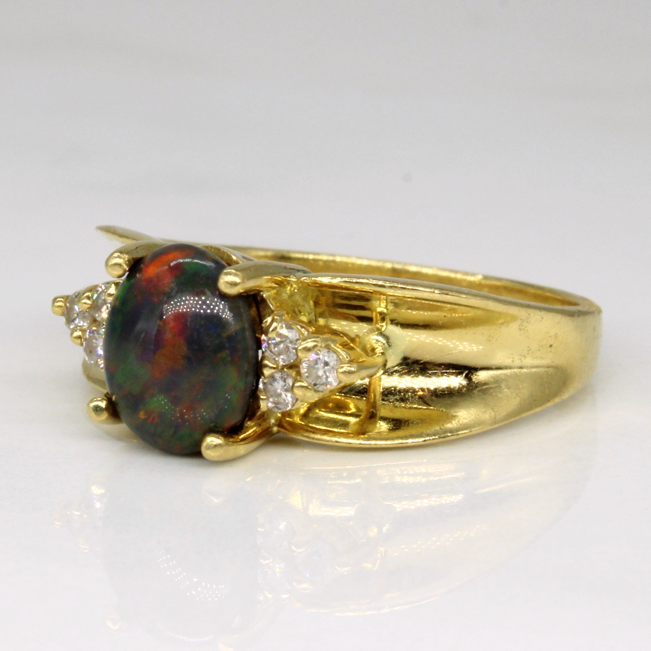 Black Opal & Diamond Cocktail Ring | 1.16ct, 0.12ctw | SZ 6.5 |