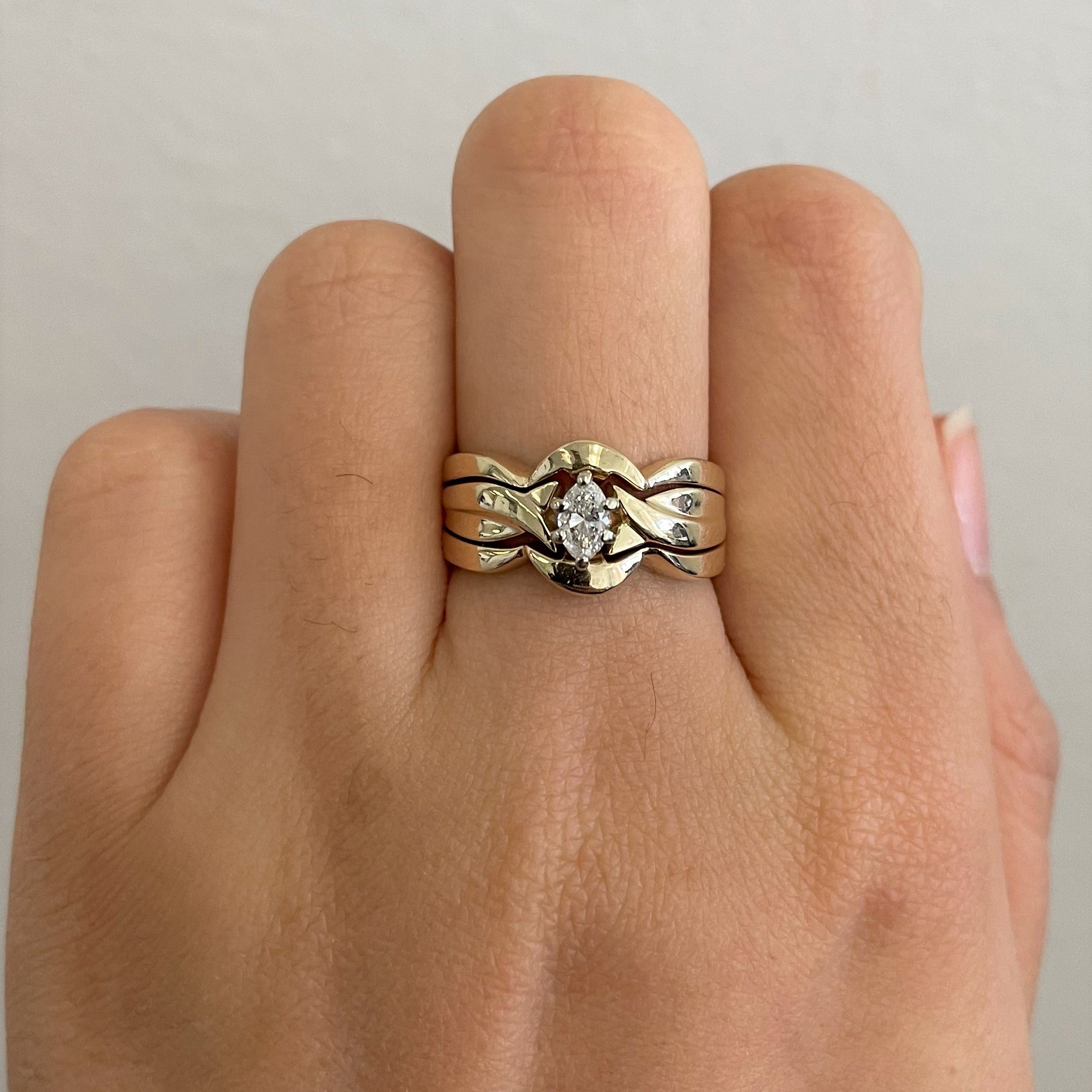 Solitaire Marquise Diamond Soldered Wedding Set | 0.24ct | SZ 6.75 |