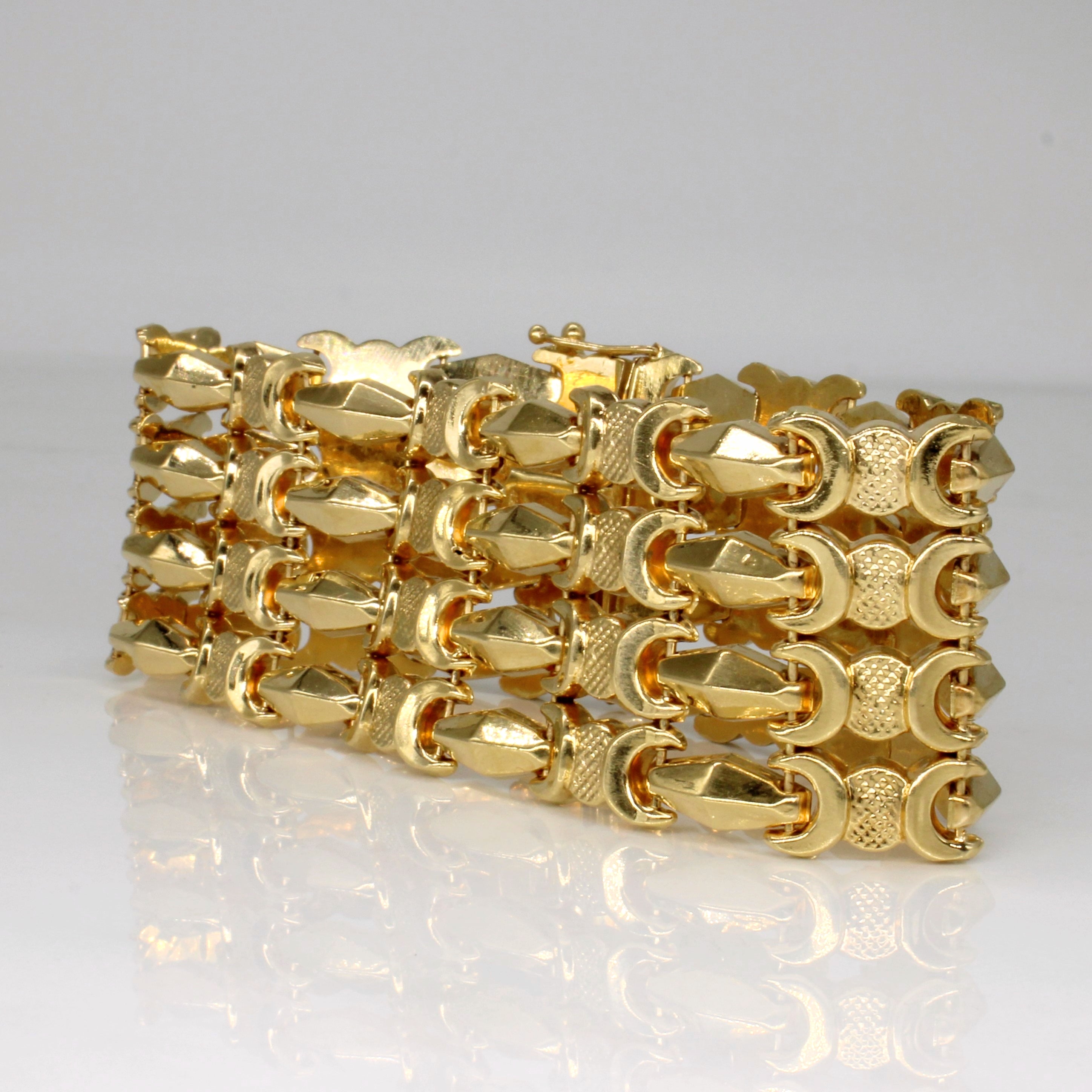 Vintage Italian Yellow Gold Wide Link Bracelet | 7.5" |