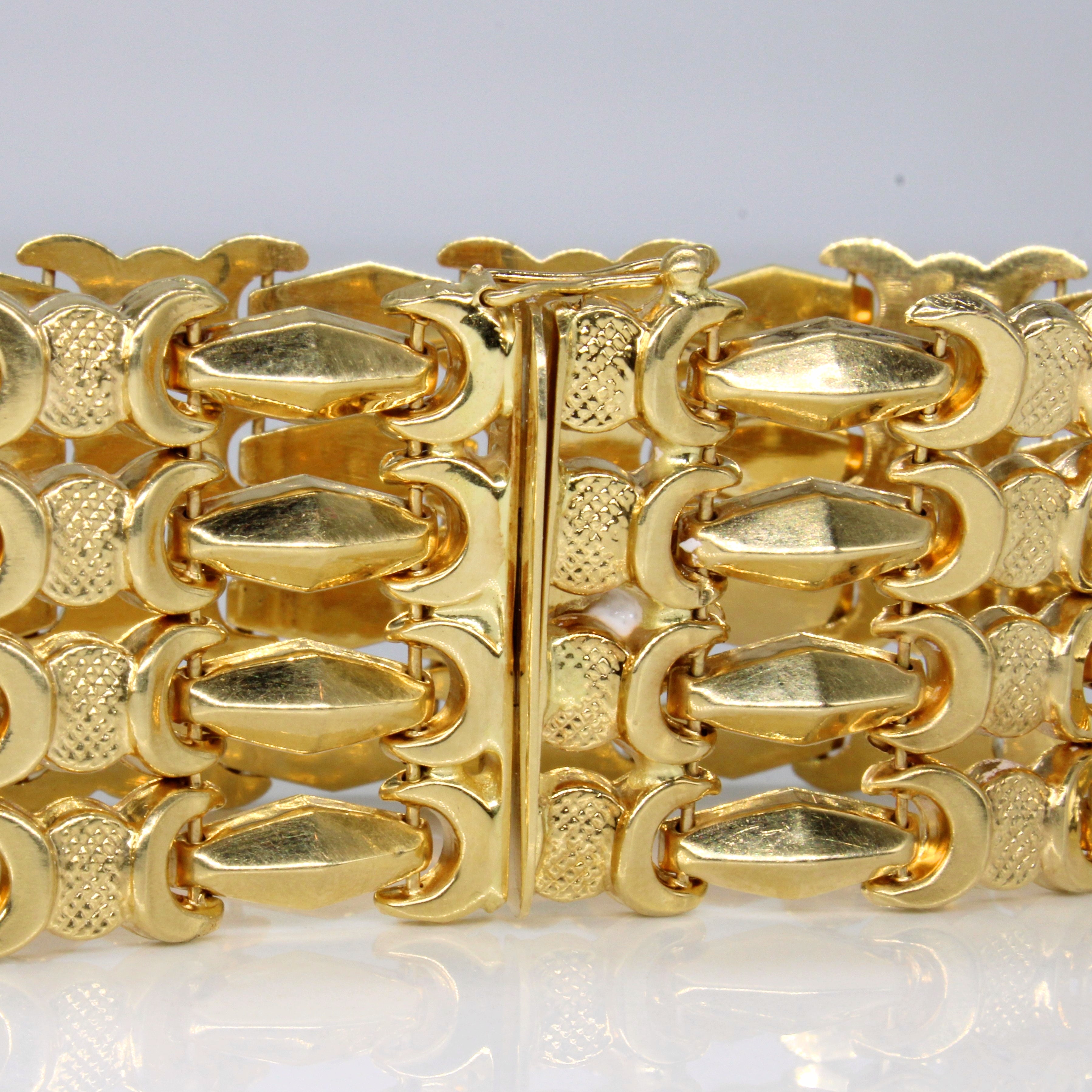 Vintage Italian Yellow Gold Wide Link Bracelet | 7.5" |