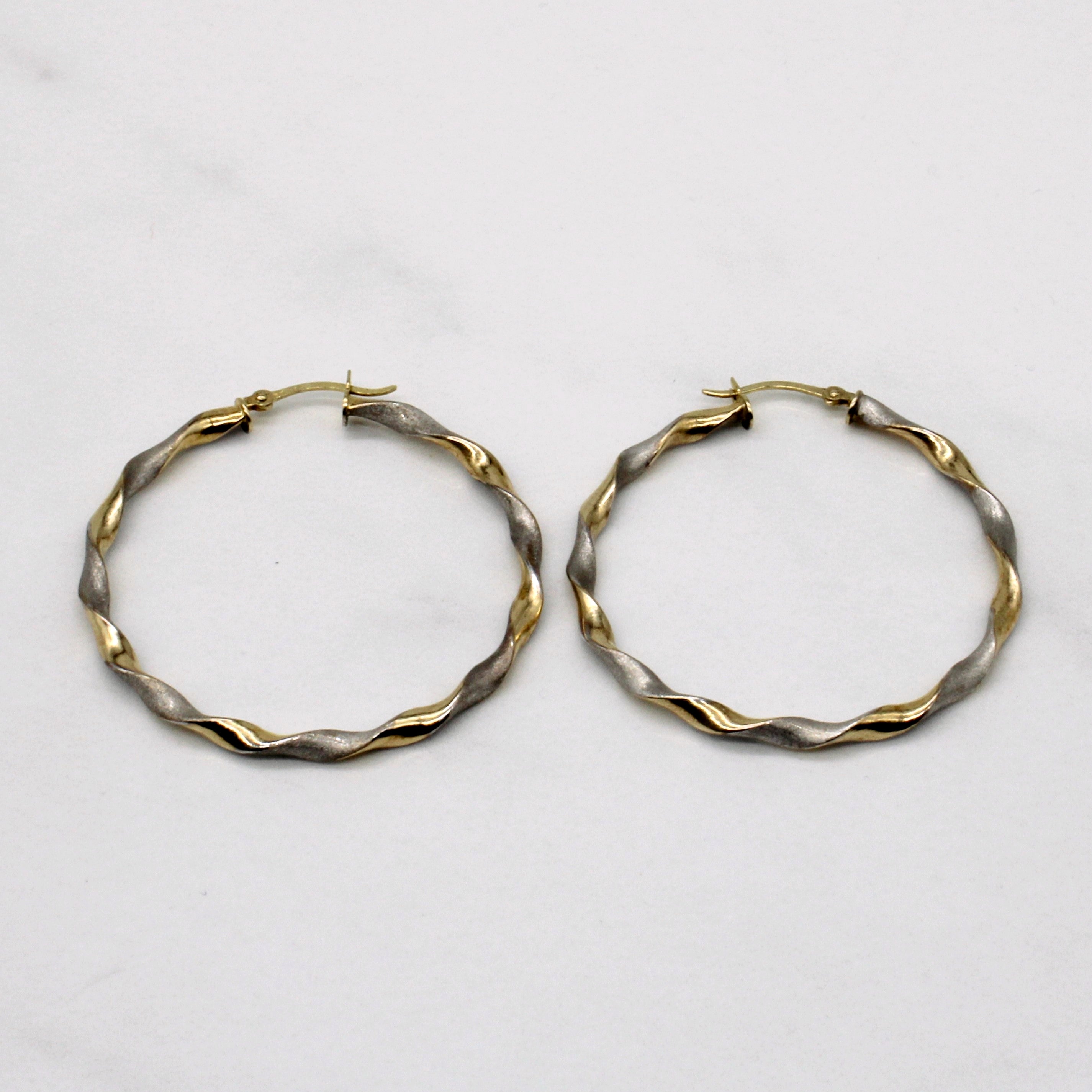 Two Tone Gold Twist Hoop Earrings |