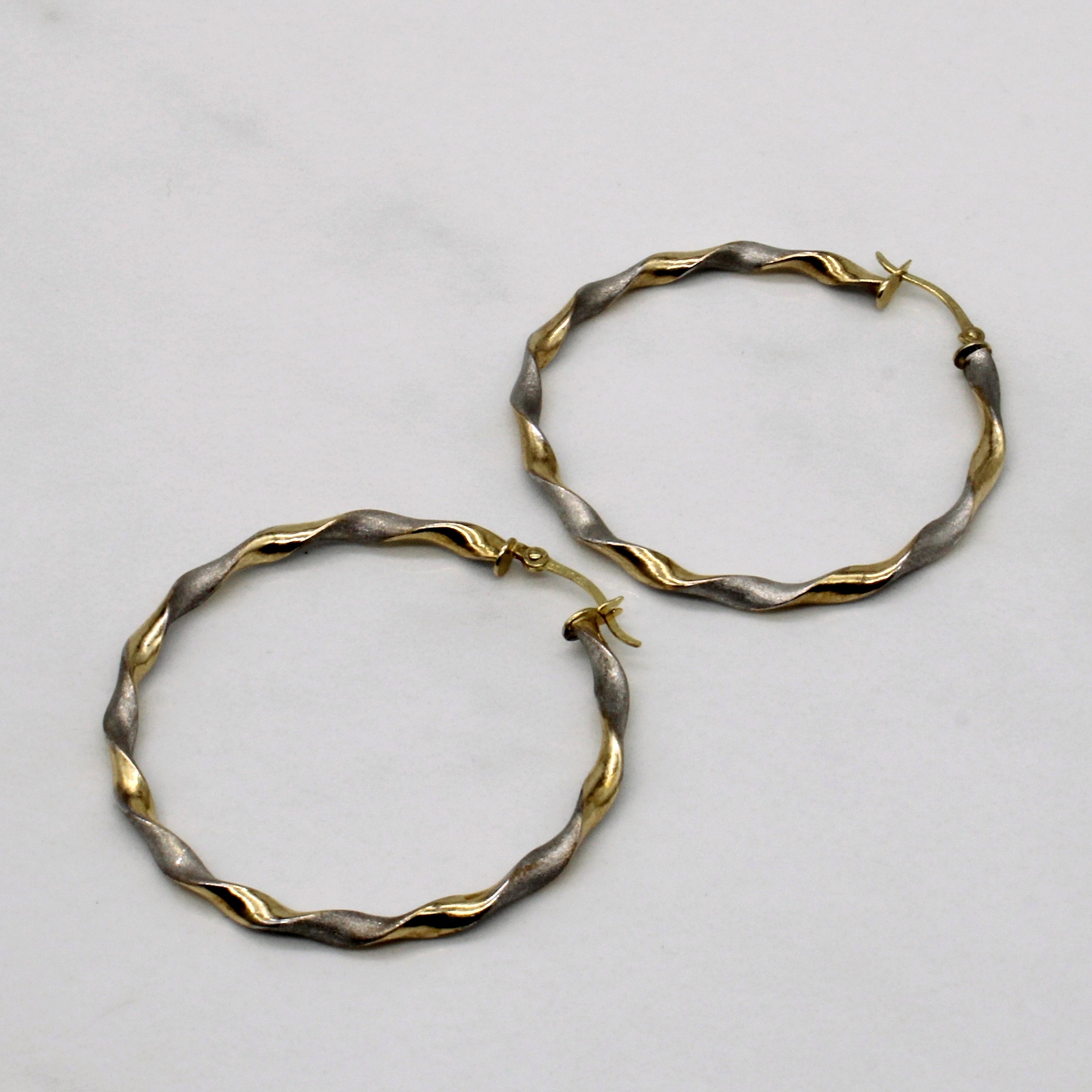 Two Tone Gold Twist Hoop Earrings |
