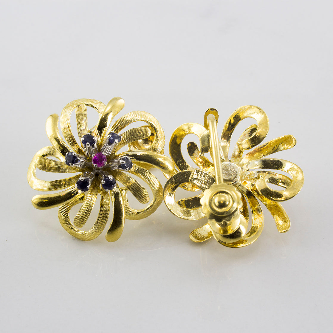 Pink and Blue Sapphire Floral Twist-On Earrings | 0.75 ctw |