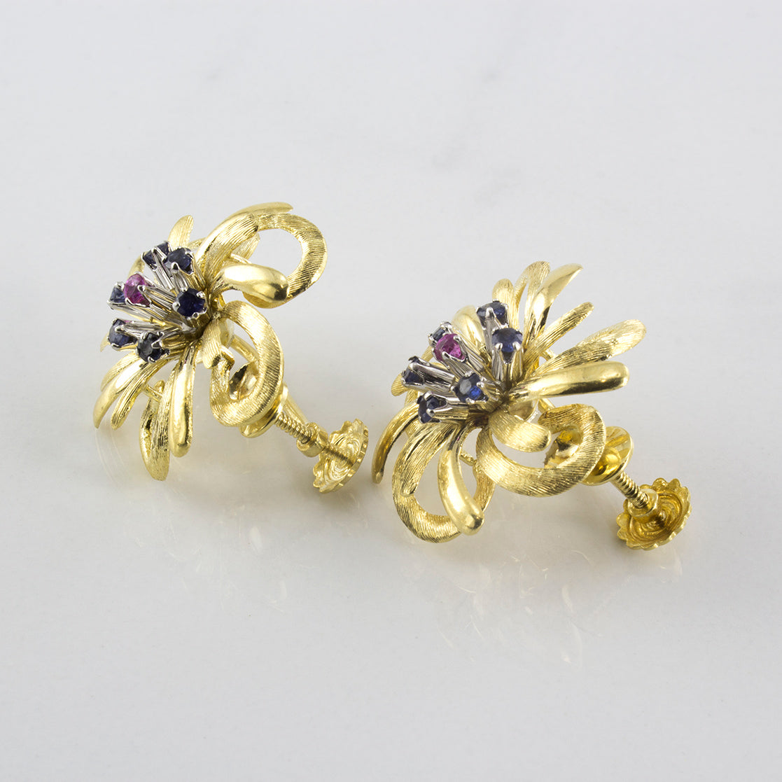 Pink and Blue Sapphire Floral Twist-On Earrings | 0.75 ctw |