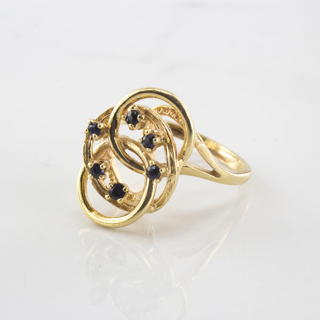Blue Sapphire Three Circle Cocktail Ring | SZ 5.5 |