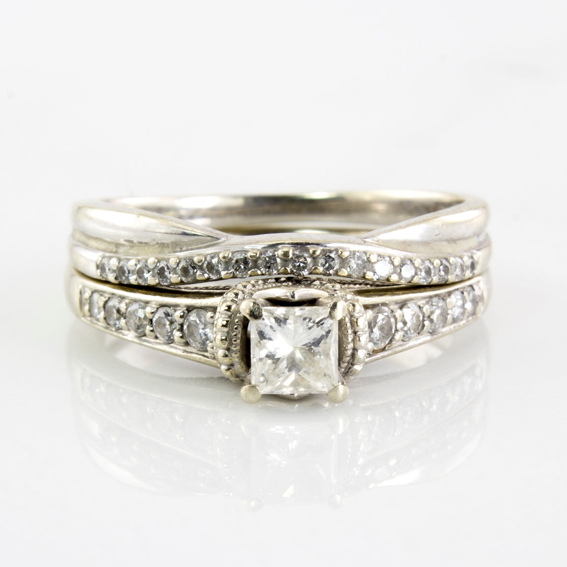 Princess Cut Diamond Solitaire Wedding Set | 0.57 ctw | SZ 6.25 |