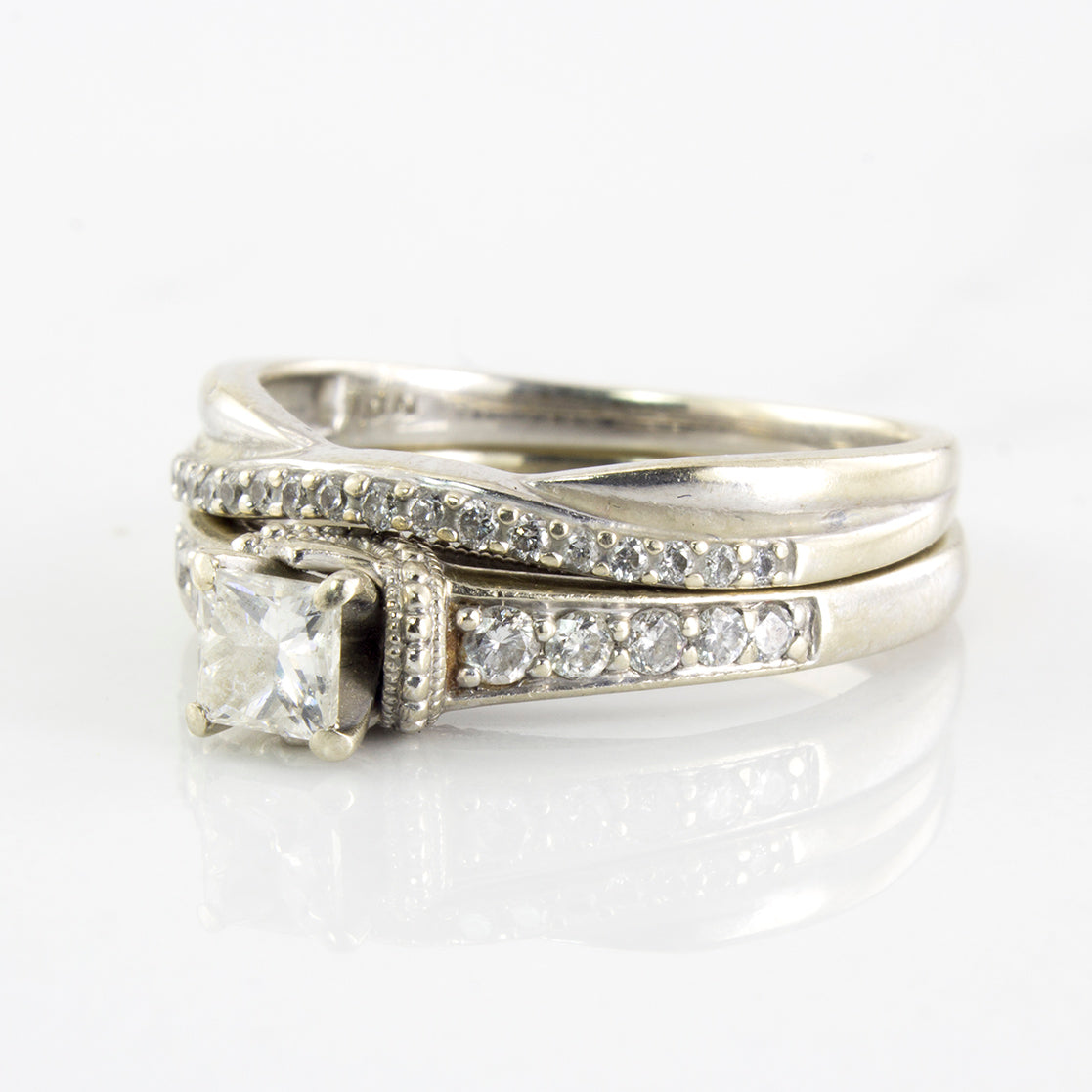Princess Cut Diamond Solitaire Wedding Set | 0.57 ctw | SZ 6.25 |