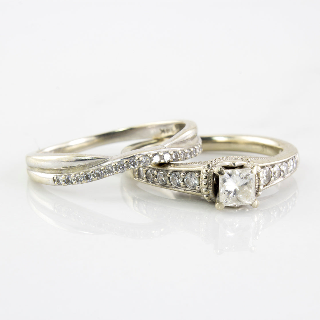 Princess Cut Diamond Solitaire Wedding Set | 0.57 ctw | SZ 6.25 |