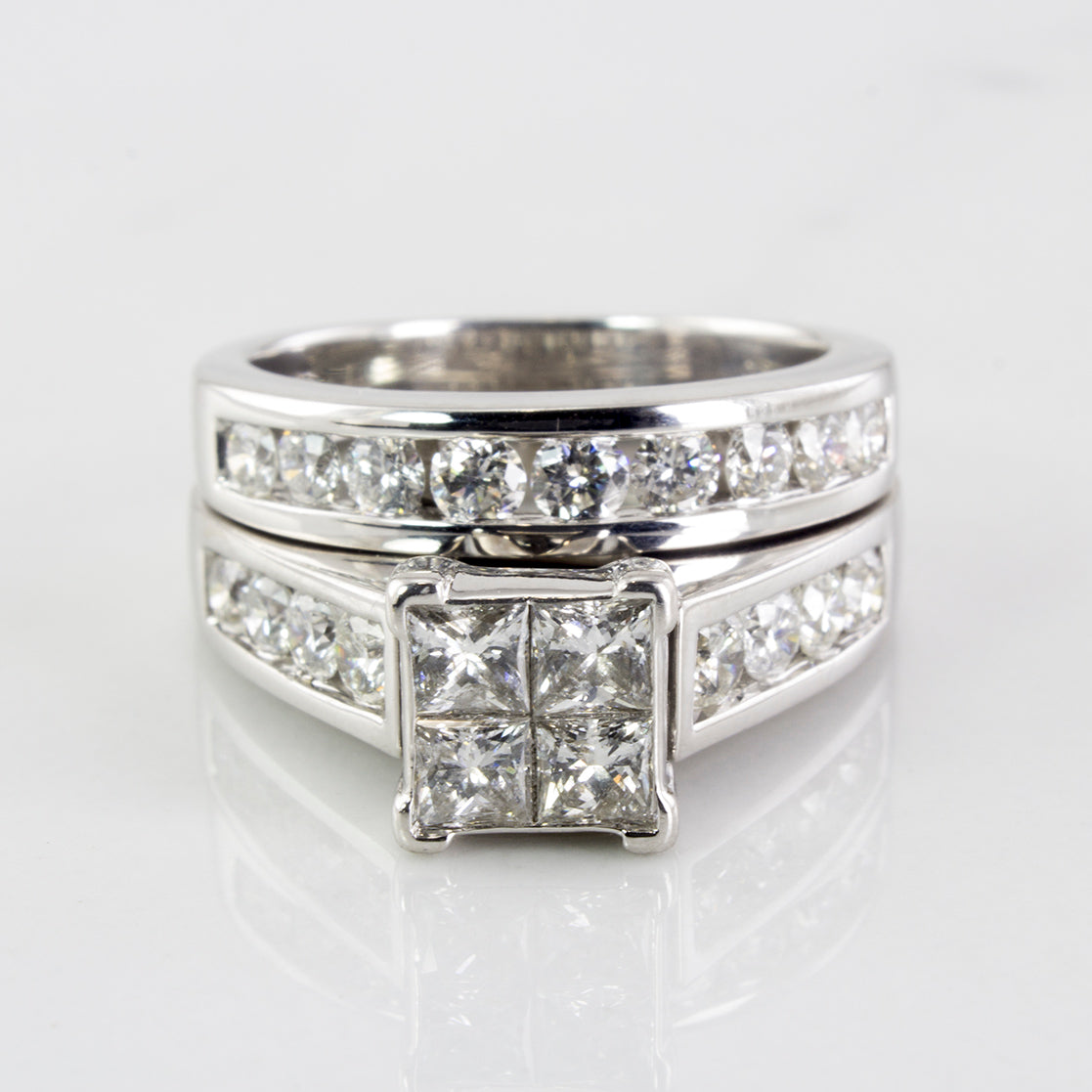 Princess Cluster Diamond Wedding Set | 2.0 ctw | SZ 7.25 |
