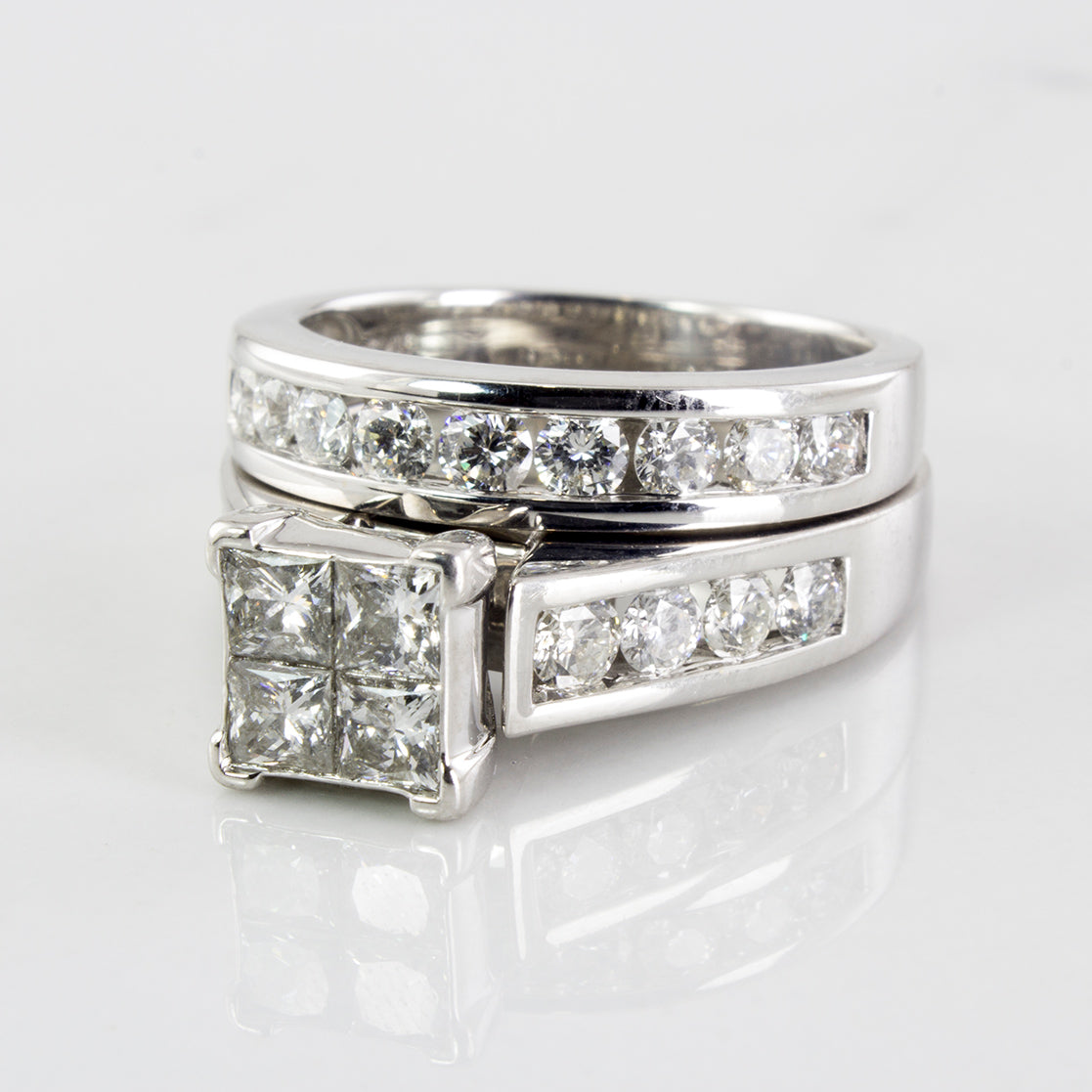 Princess Cluster Diamond Wedding Set | 2.0 ctw | SZ 7.25 |