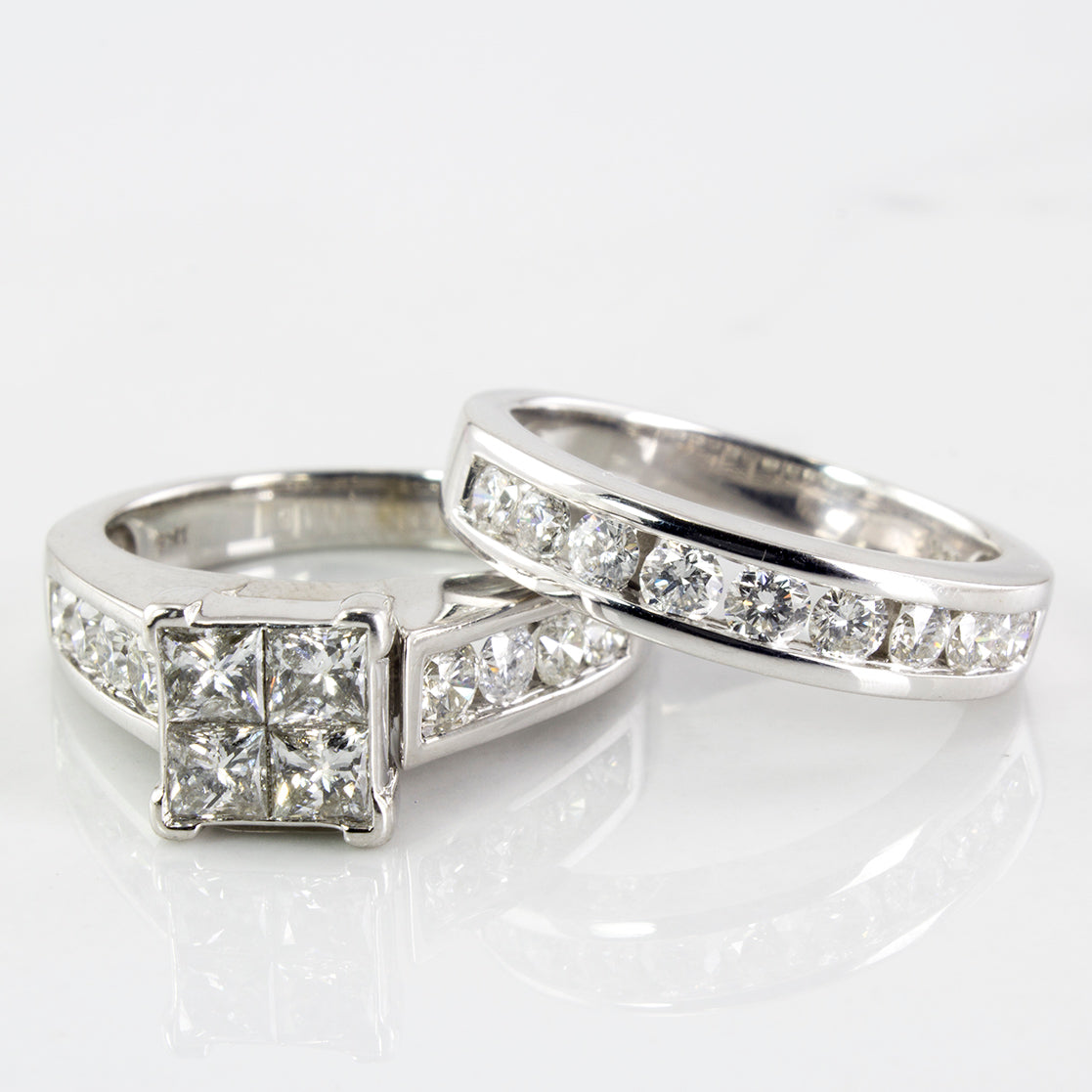 Princess Cluster Diamond Wedding Set | 2.0 ctw | SZ 7.25 |