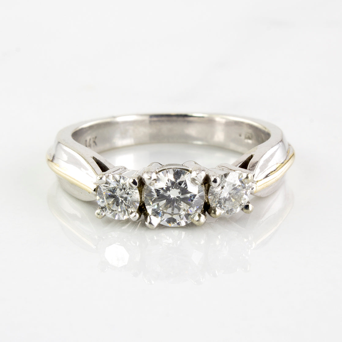 Three Stone Ring With Yellow Gold Accent | 0.67 ctw | SZ 6.25 |