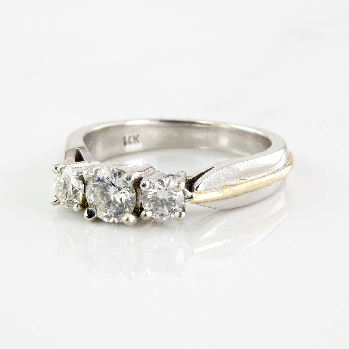 Three Stone Ring With Yellow Gold Accent | 0.67 ctw | SZ 6.25 |