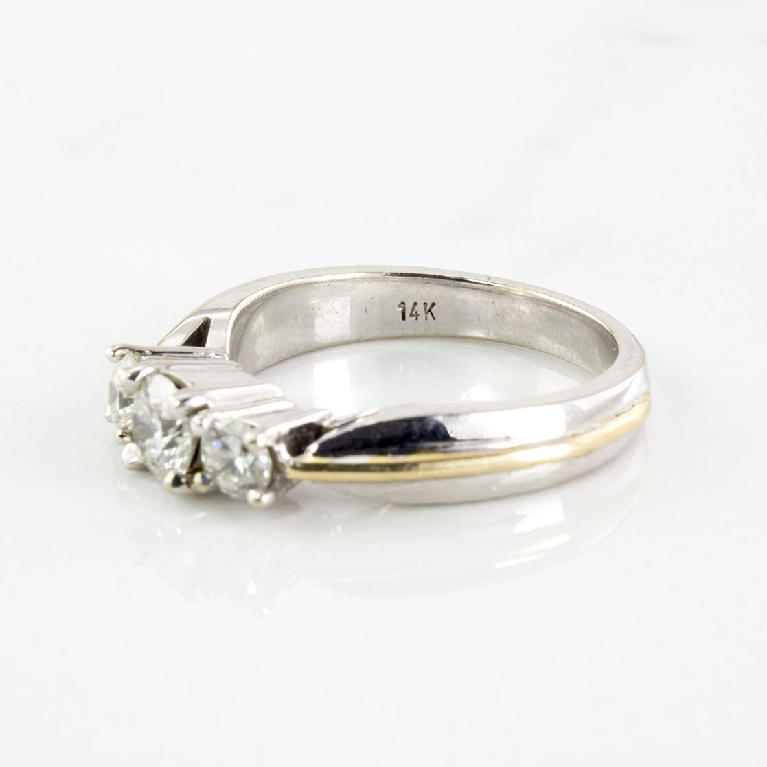 Three Stone Ring With Yellow Gold Accent | 0.67 ctw | SZ 6.25 |