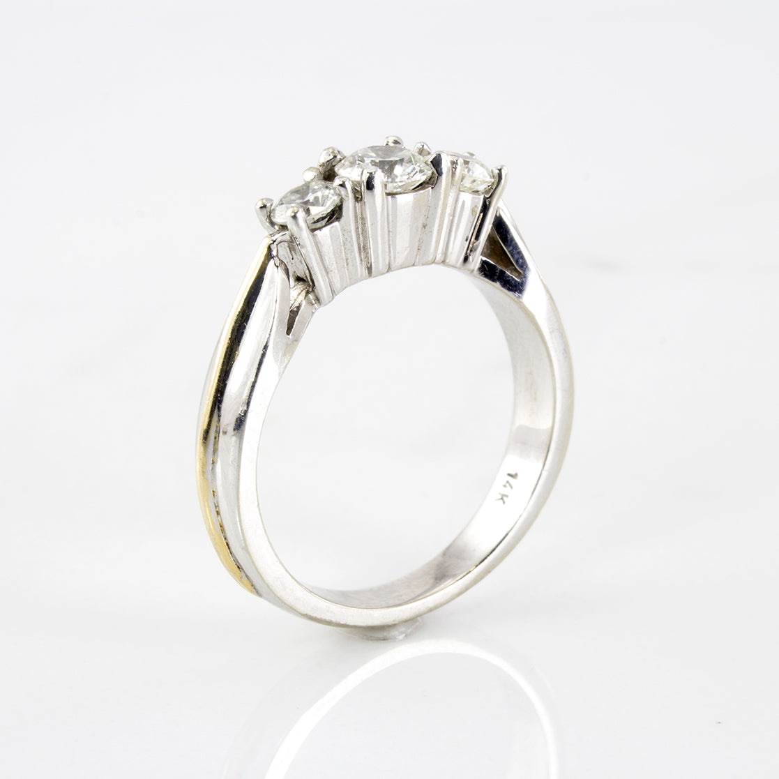 Three Stone Ring With Yellow Gold Accent | 0.67 ctw | SZ 6.25 |