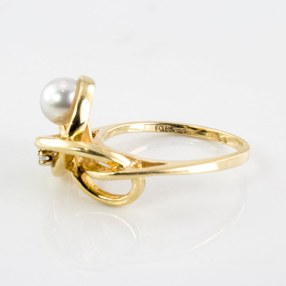 Free Form Pearl & Diamond Ring | 0.01 ctw | SZ 6.5|