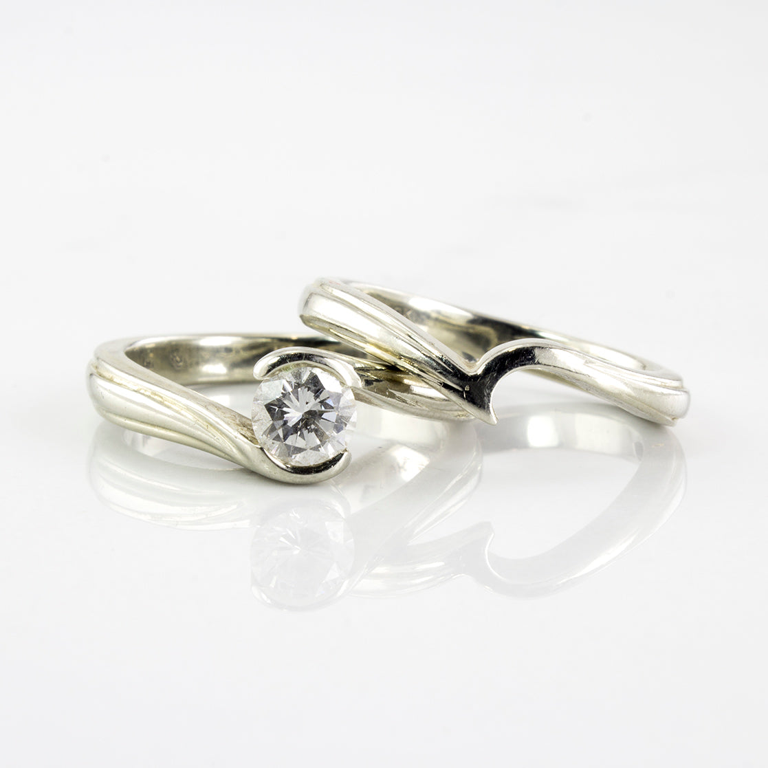 Solitaire Diamond Bypass Wedding Set | 0.47 ctw | SZ 6.25 |