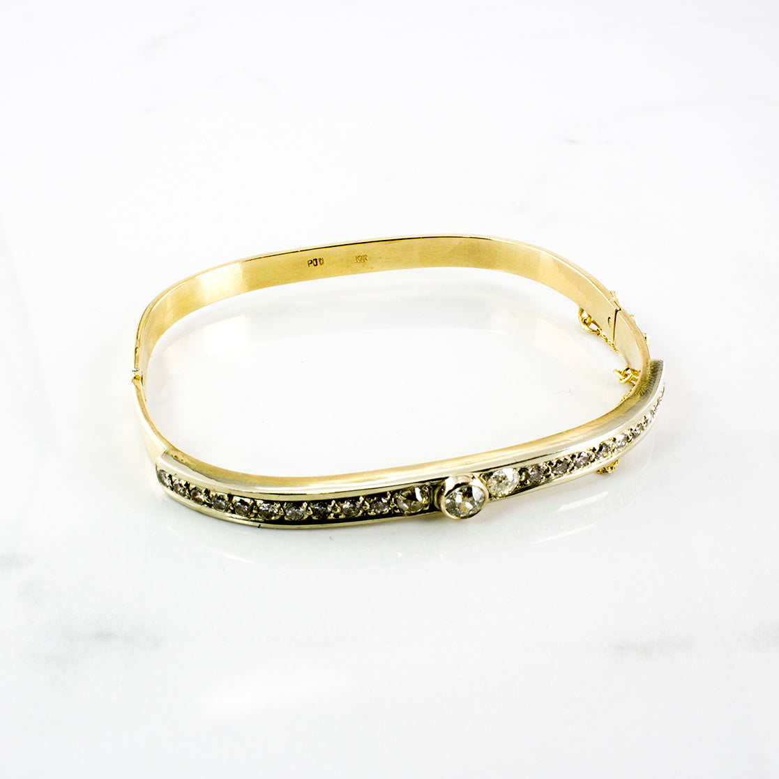 Art Deco Old European Cut Diamond Hinged Bangle | 1.35 ctw | SZ 7.5" |