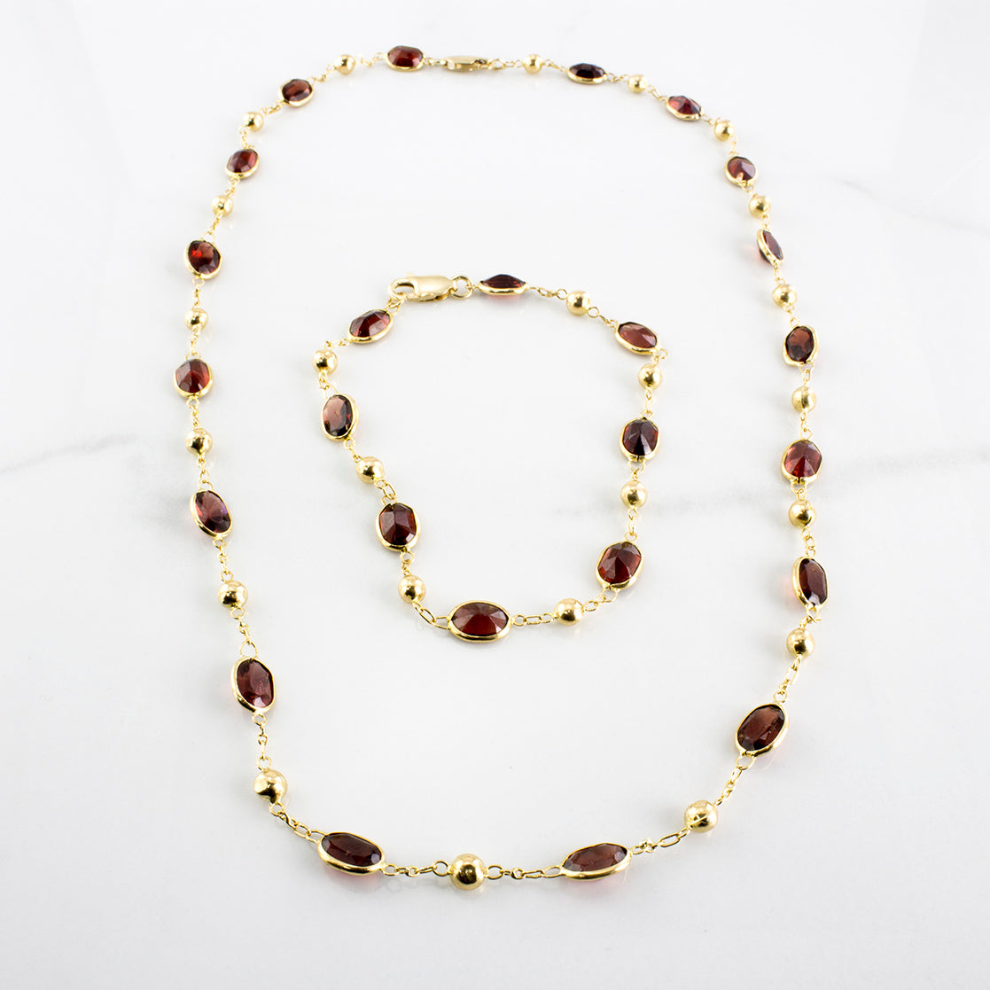 Oval Garnet Link Bracelet & Necklace Set | 21.25 ctw |