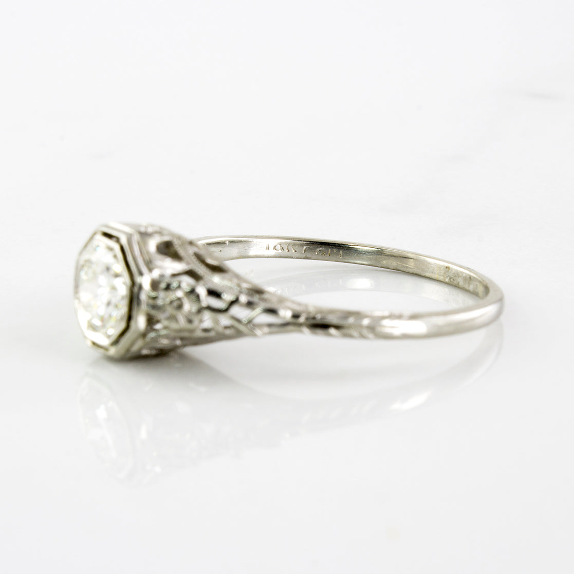 Bague Art Déco à motif floral et diamants | 0,33 ct | Taille 8,25 |