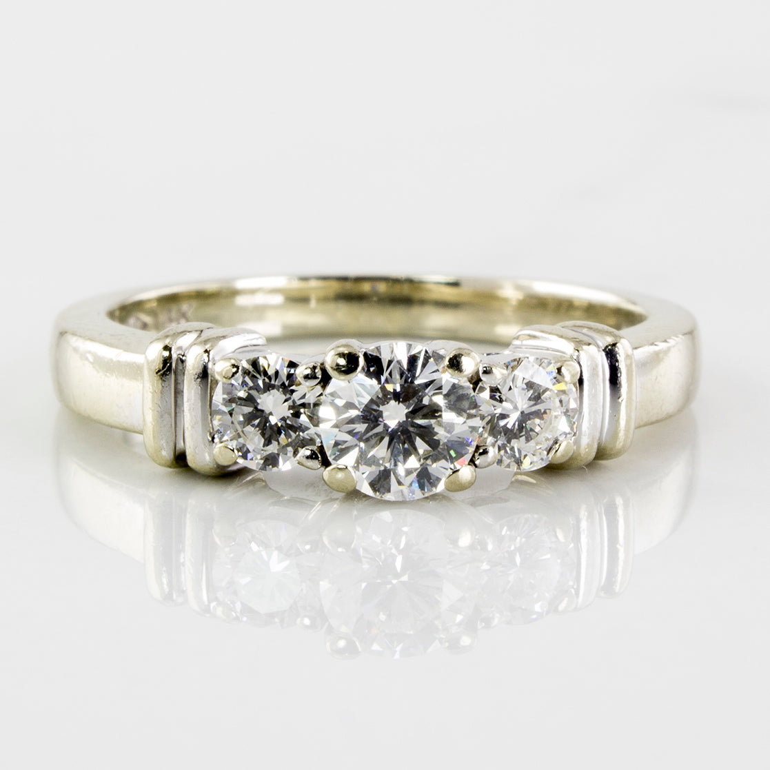 Flush Three Stone Diamond Engagement Ring | 0.74 ctw | SZ 7.5 |