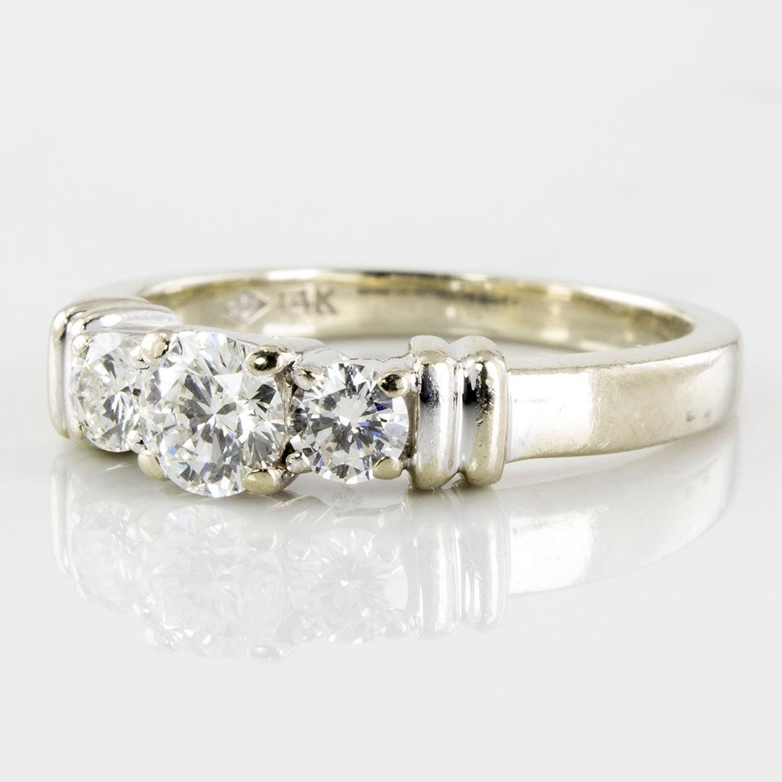 Flush Three Stone Diamond Engagement Ring | 0.74 ctw | SZ 7.5 |