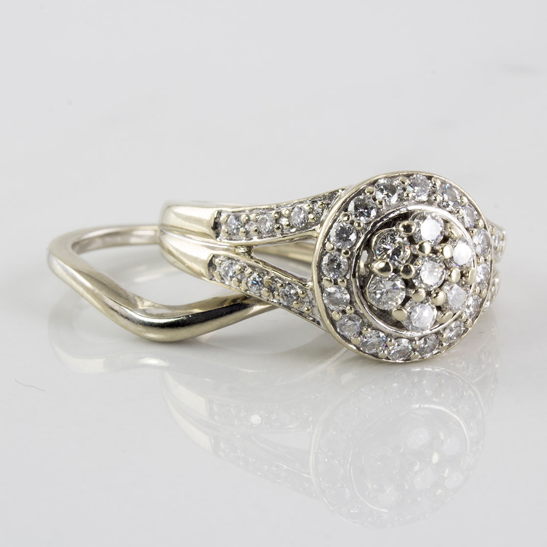 Diamond Halo Cluster Wedding Set | 0.54 ctw | SZ 5.75 |