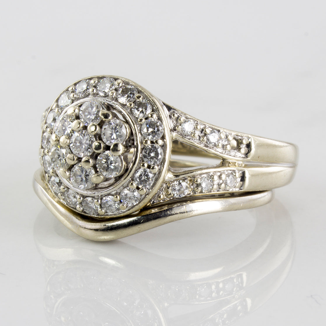 Diamond Halo Cluster Wedding Set | 0.54 ctw | SZ 5.75 |
