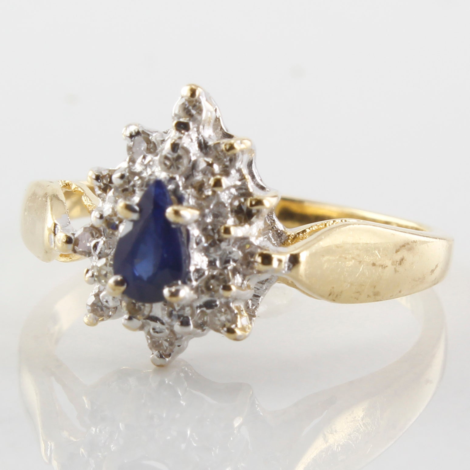 Pear Cut Sapphire & Diamond Halo Ring | 0.20ctw, 0.20ct | SZ 6 |
