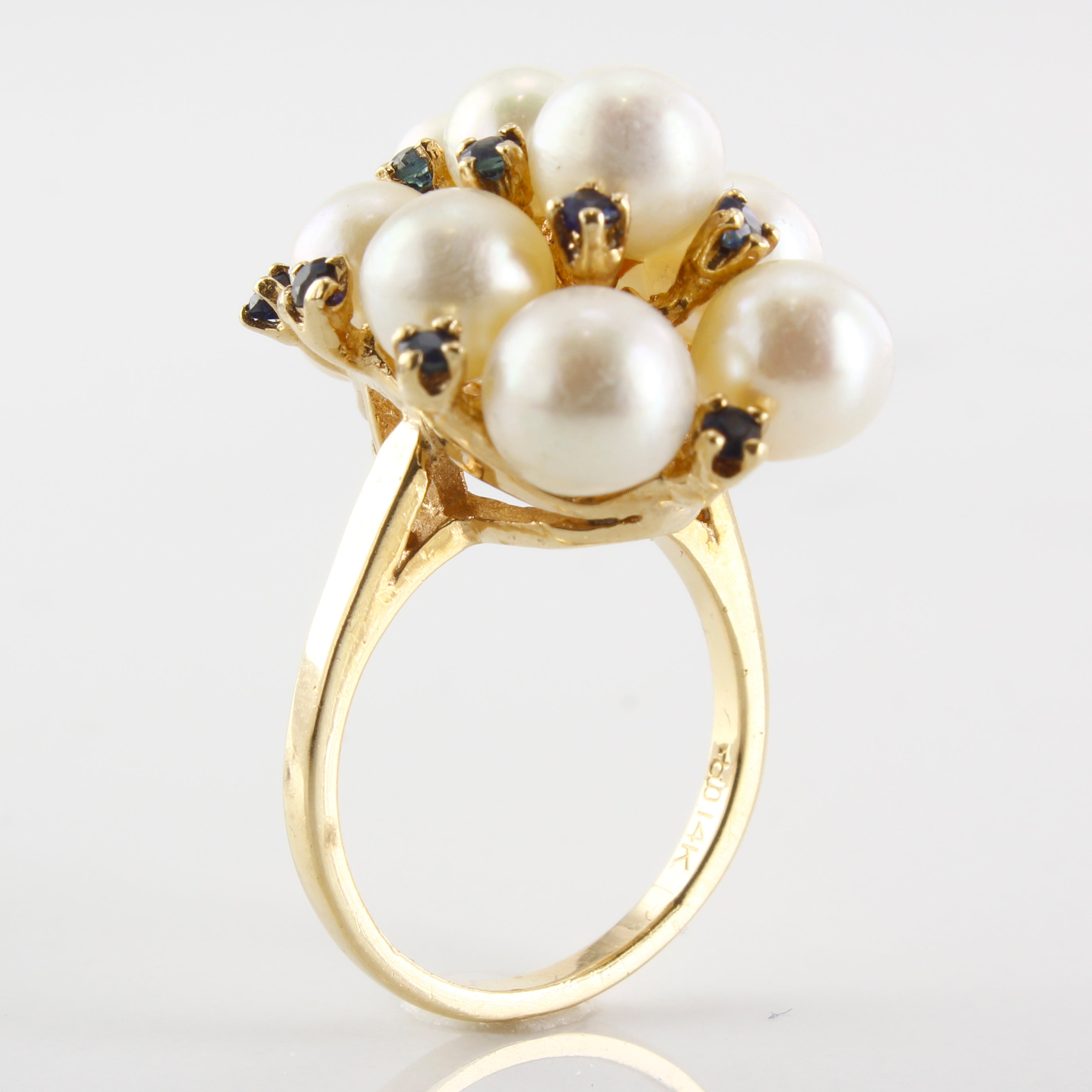 Cluster Pearl & Sapphire Cocktail Ring | 15.00ctw, 0.65ctw | SZ 5.25 |