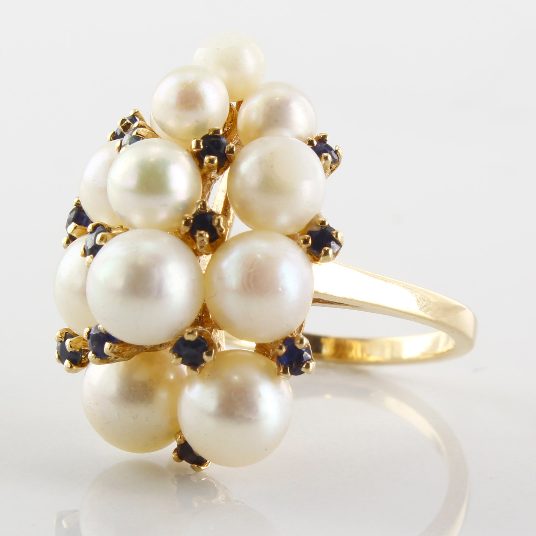 Cluster Pearl & Sapphire Cocktail Ring | 15.00ctw, 0.65ctw | SZ 5.25 |