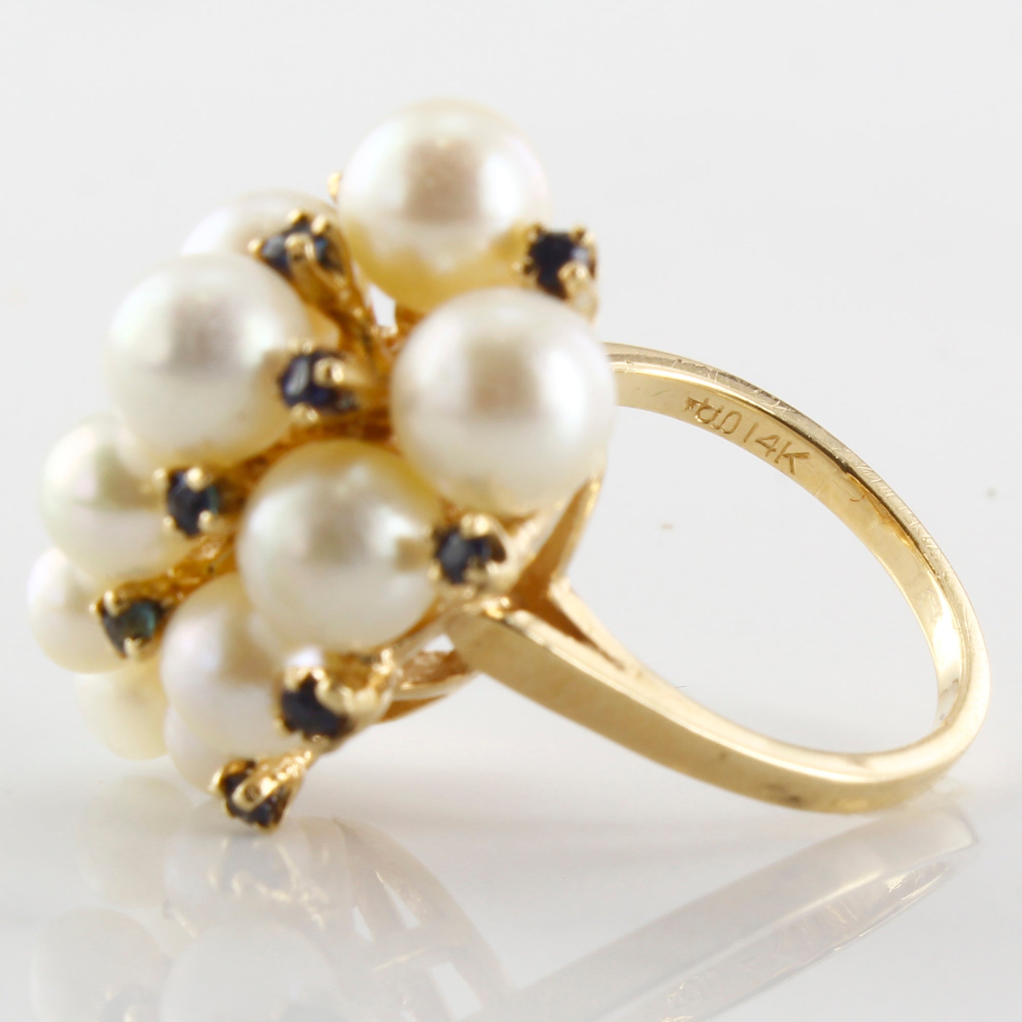 Cluster Pearl & Sapphire Cocktail Ring | 15.00ctw, 0.65ctw | SZ 5.25 |