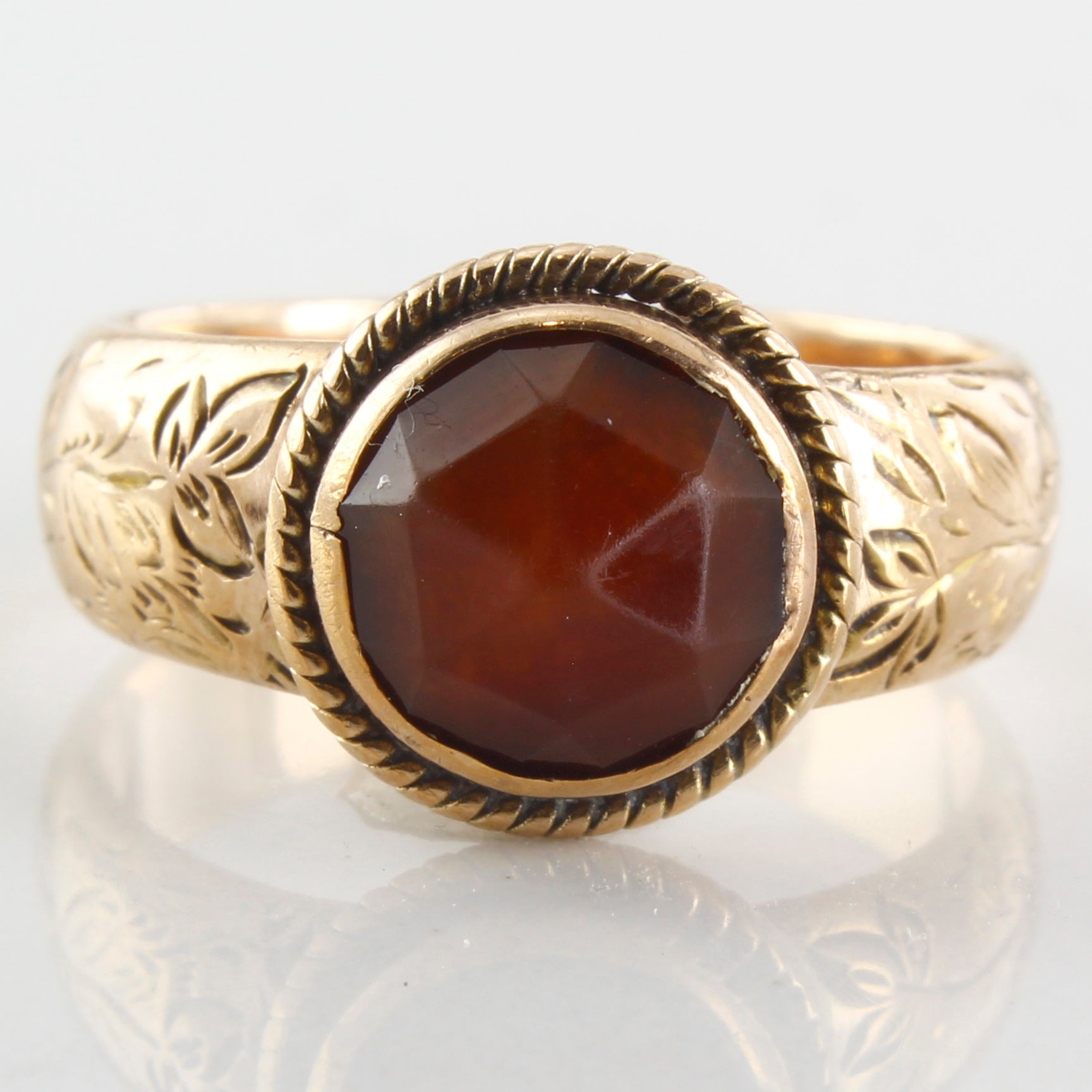 Victorian Era Rose Cut Carnelian Ring | 2.00 ct | SZ 7.75 |