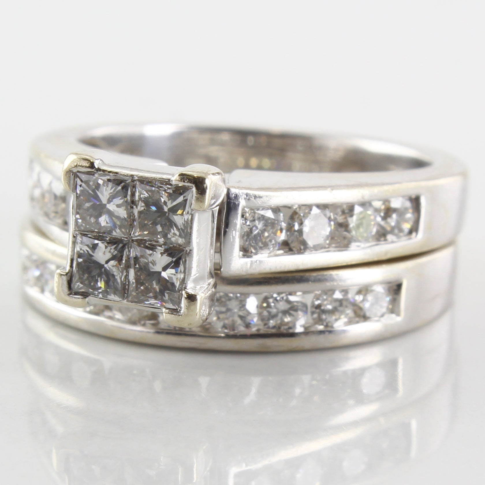 Quad Cluster Princess Diamond Wedding Set | 1.26ctw | SZ 7 |